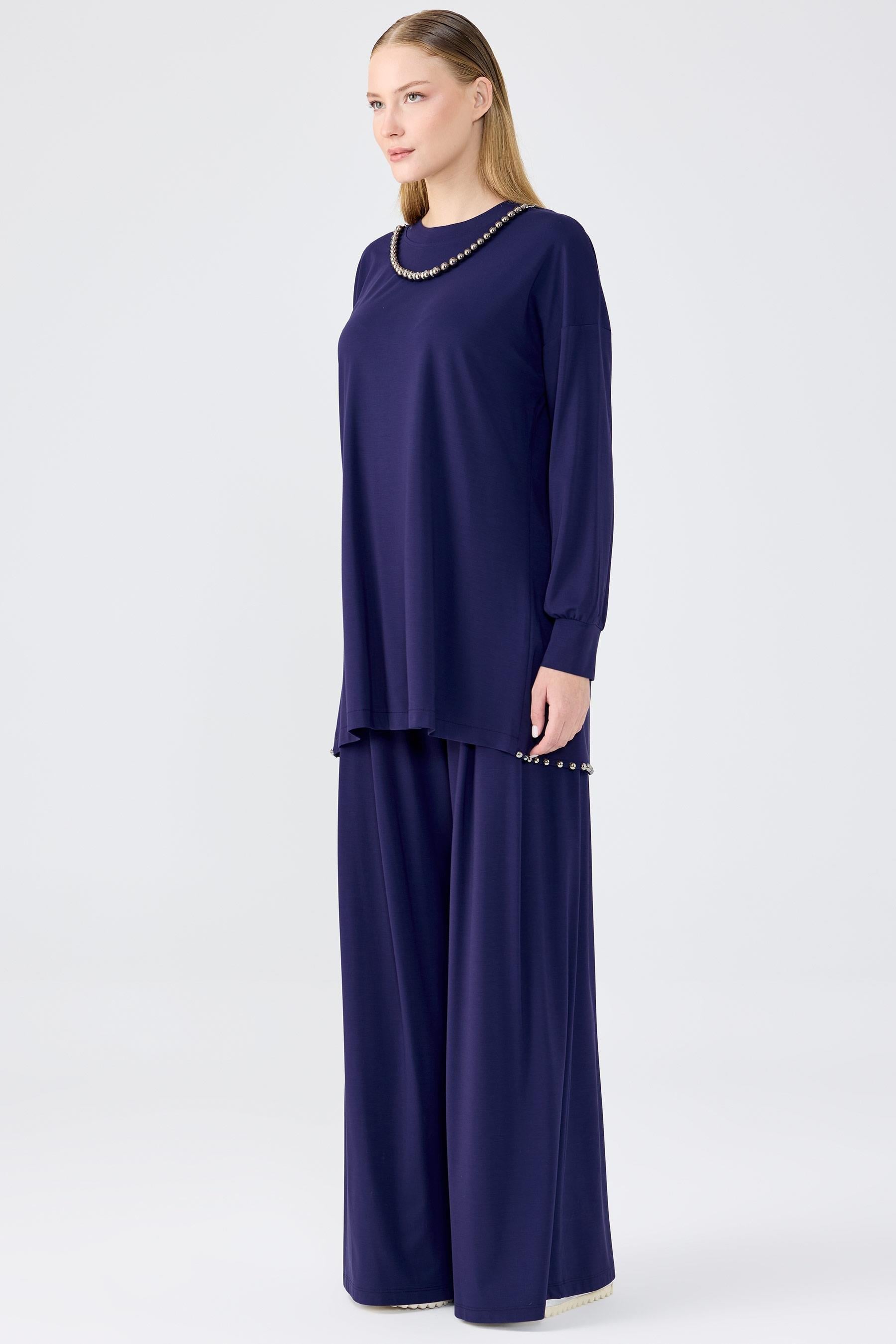 İnci Detaylı Tunik Pantolon Takım LACİVERT
