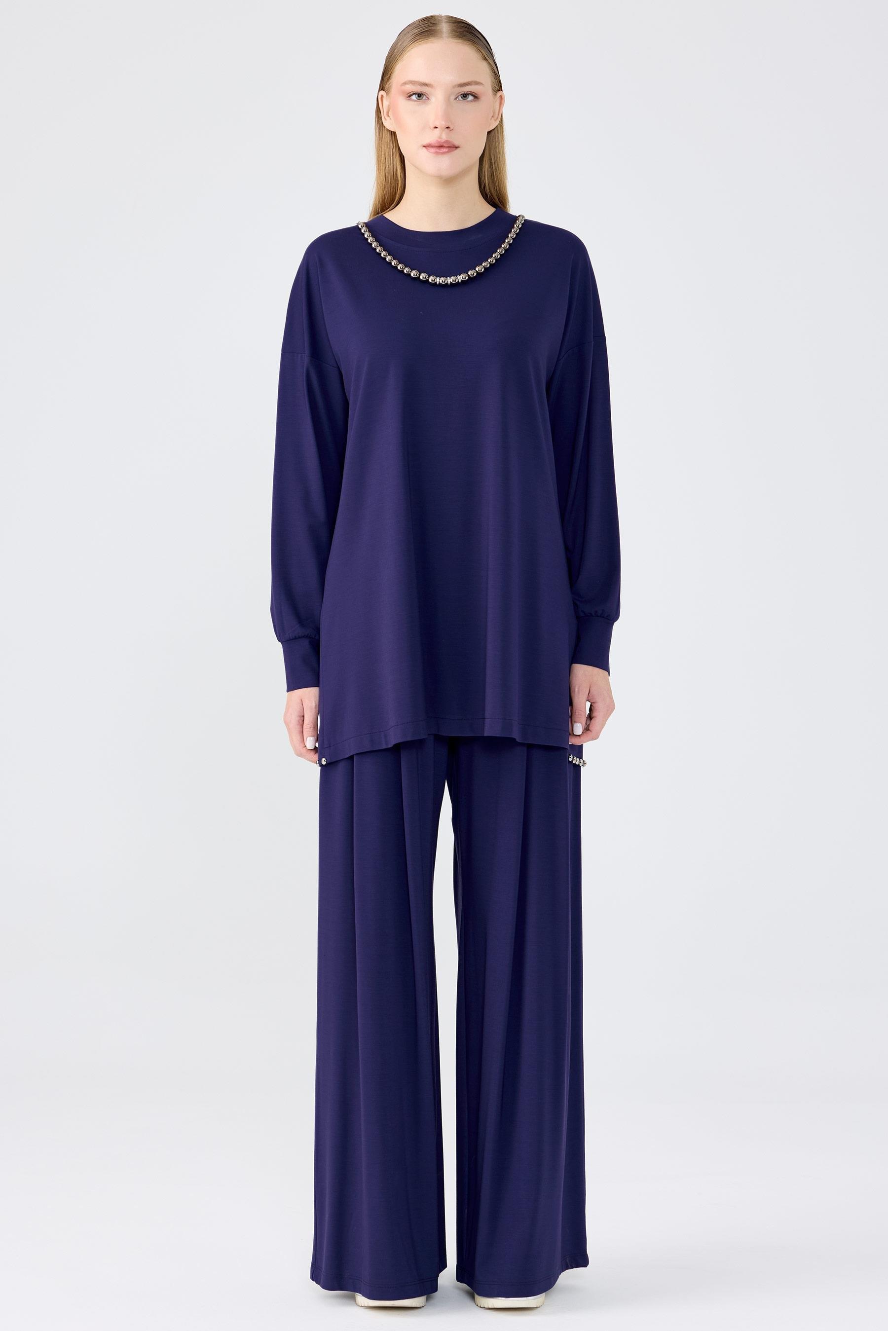 İnci Detaylı Tunik Pantolon Takım LACİVERT