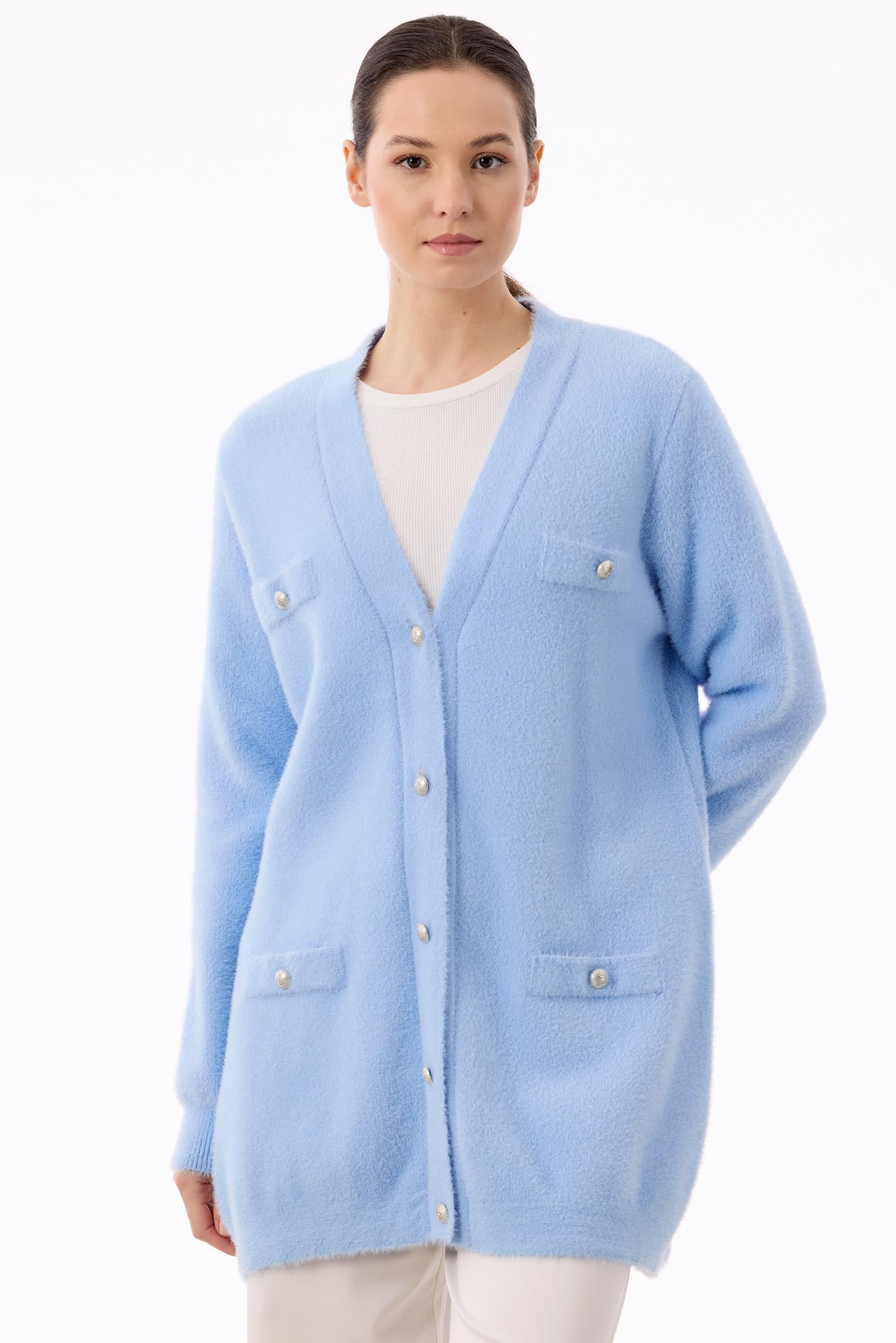 İnci Düğmeli Triko Hırka BEBE MAVİ