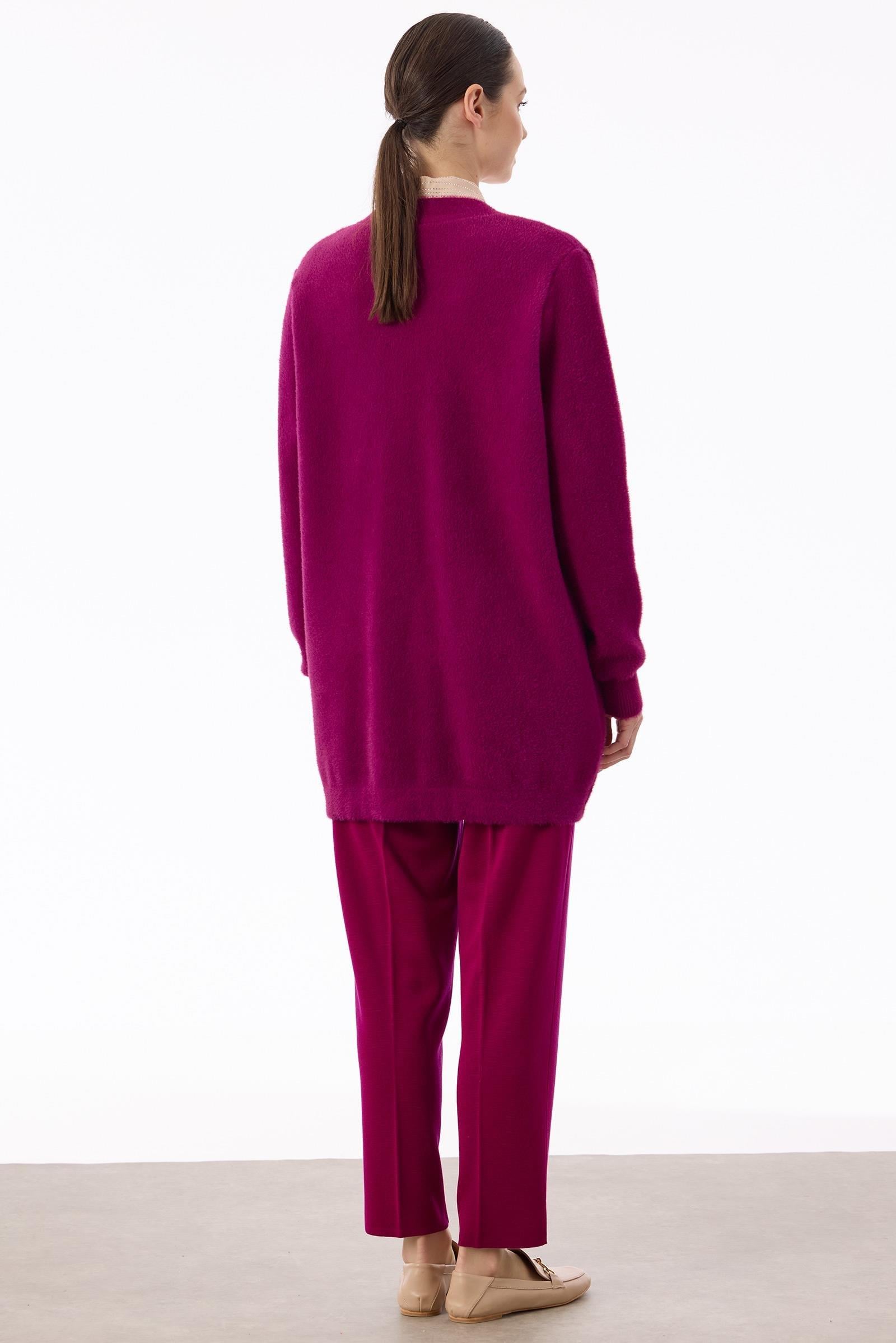 İnci Düğmeli Triko Hırka FUŞYA