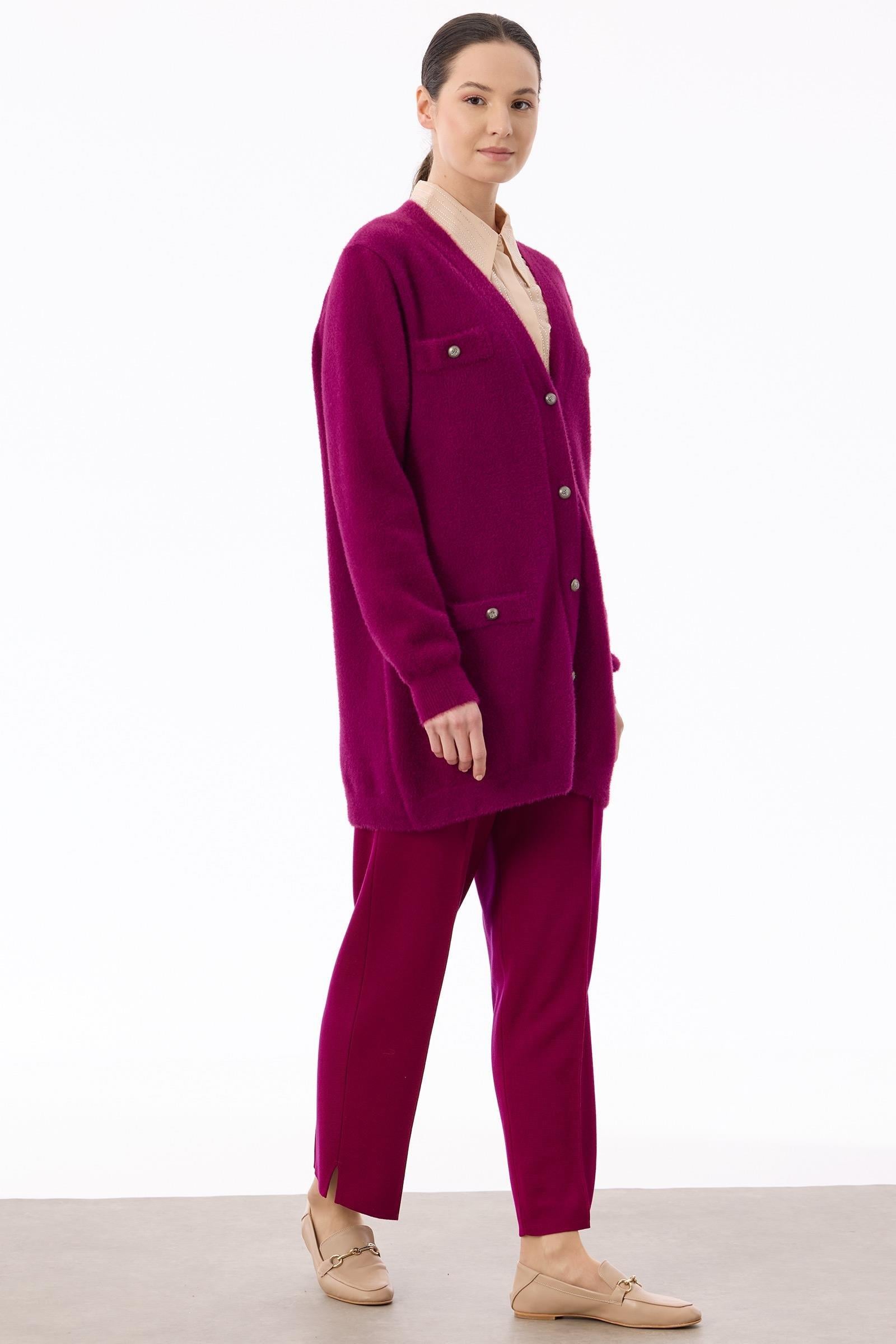 İnci Düğmeli Triko Hırka FUŞYA