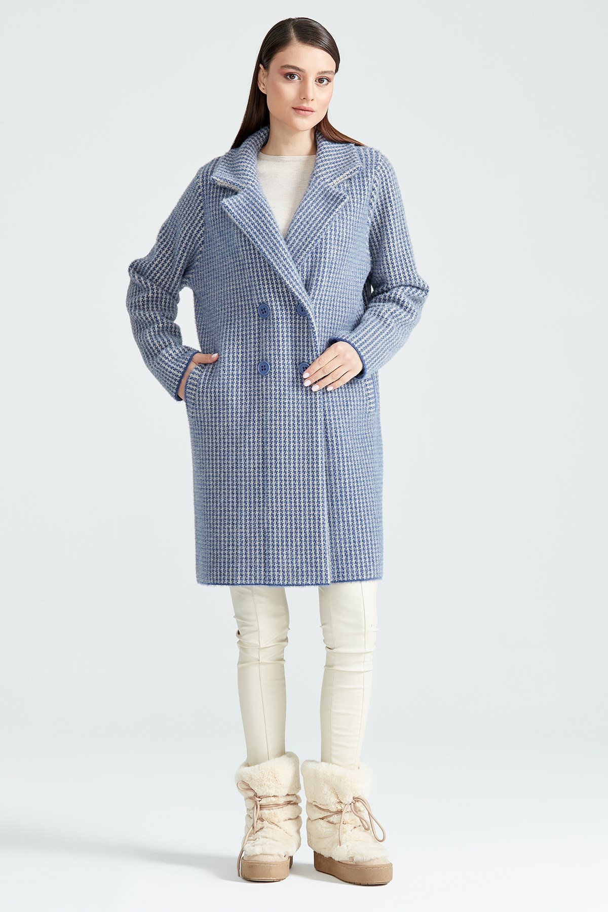 KAZAYAĞI DESENLİ ANGORA KABAN İNDİGO