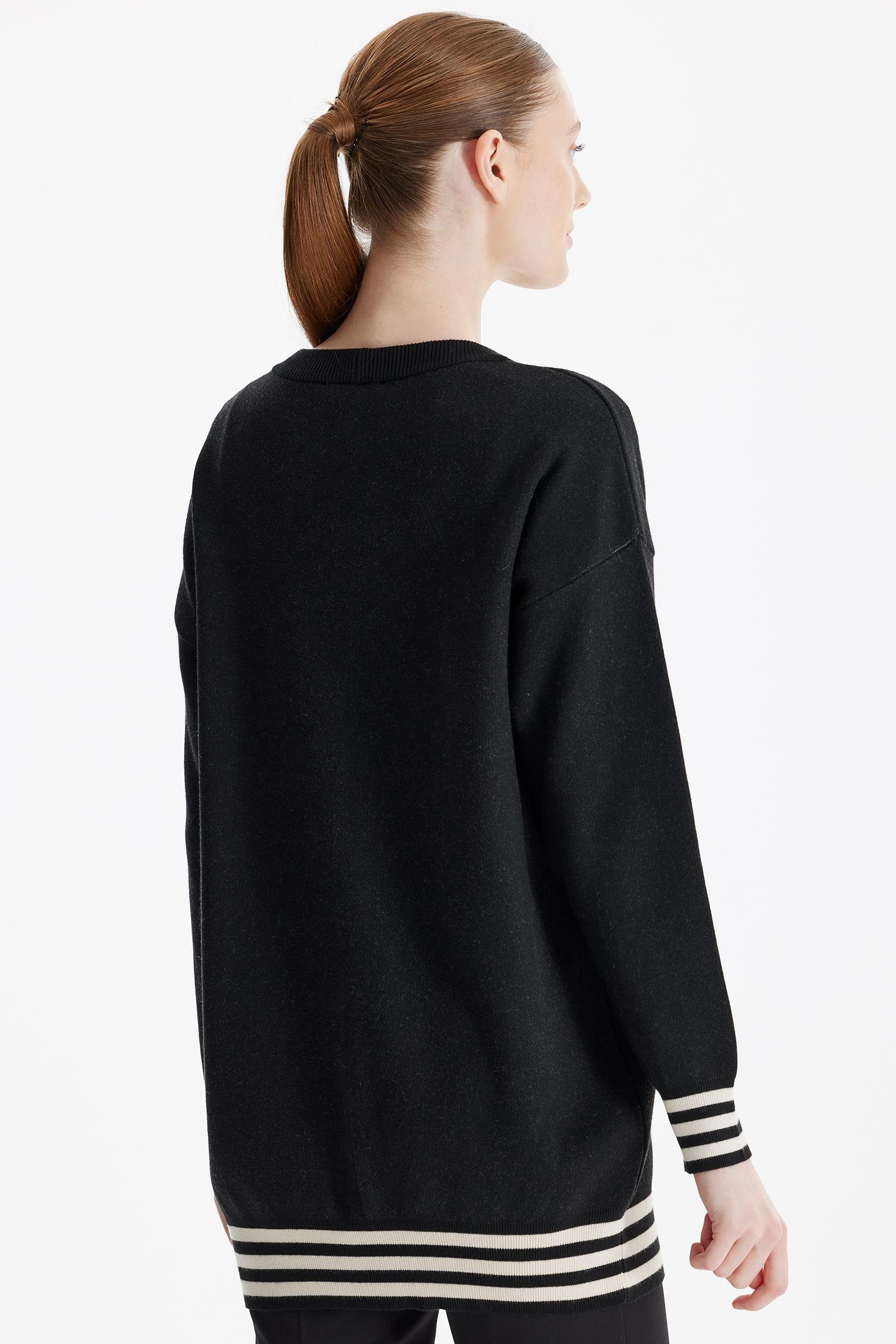 Kabartma Yazılı Triko  Hırka SİYAH-BEJ