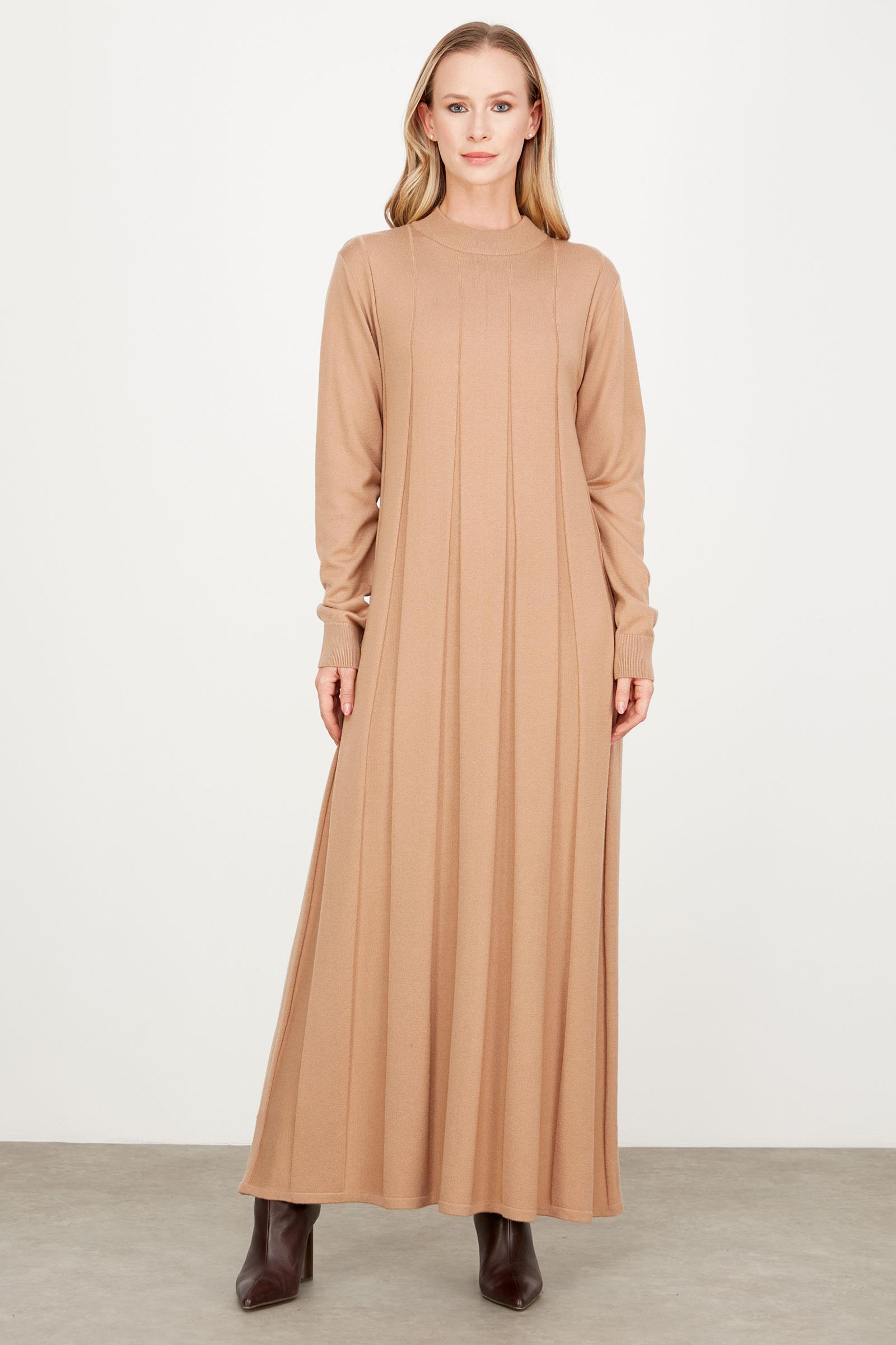 Kalın Piliseli Triko Elbise CAMEL