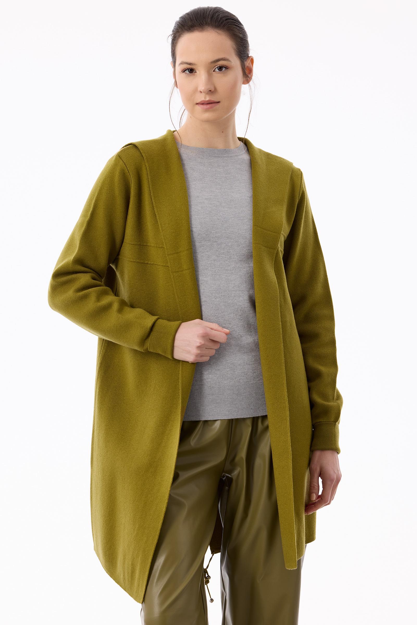 Kapüşonlu Triko Hırka LIME