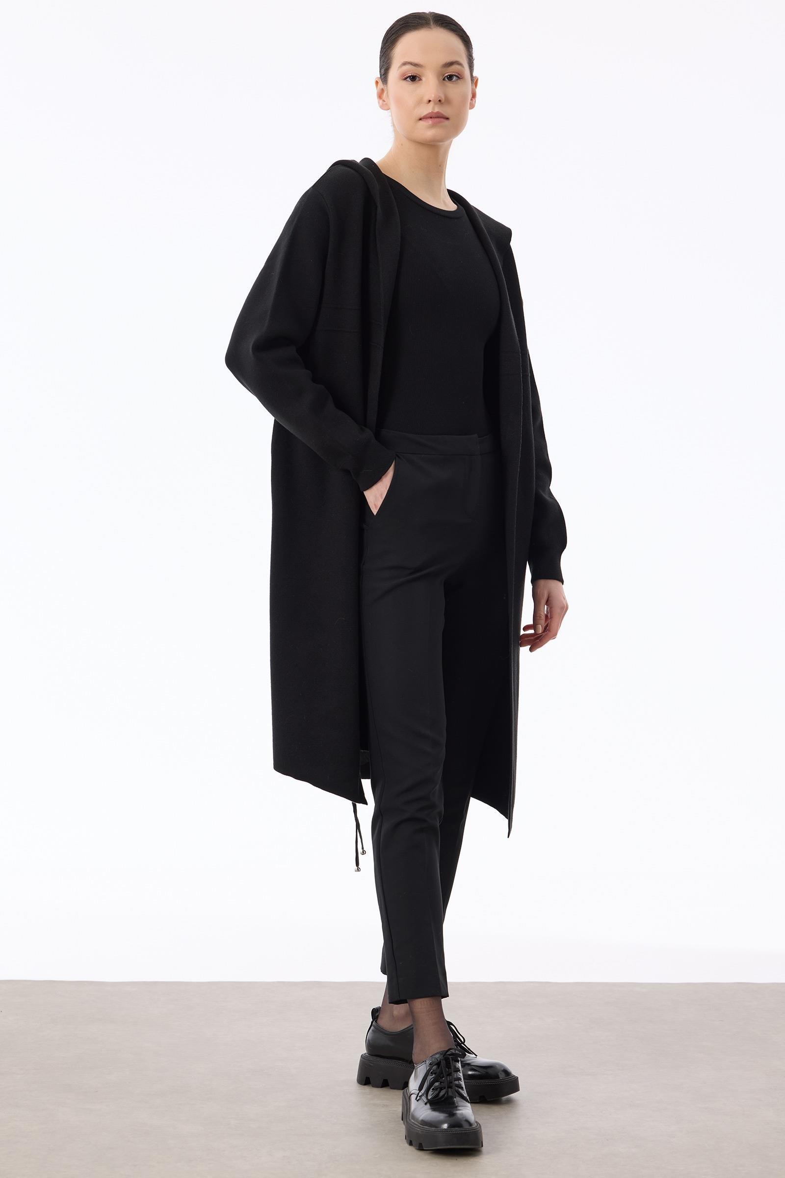 Kapüşonlu Triko Hırka SİYAH