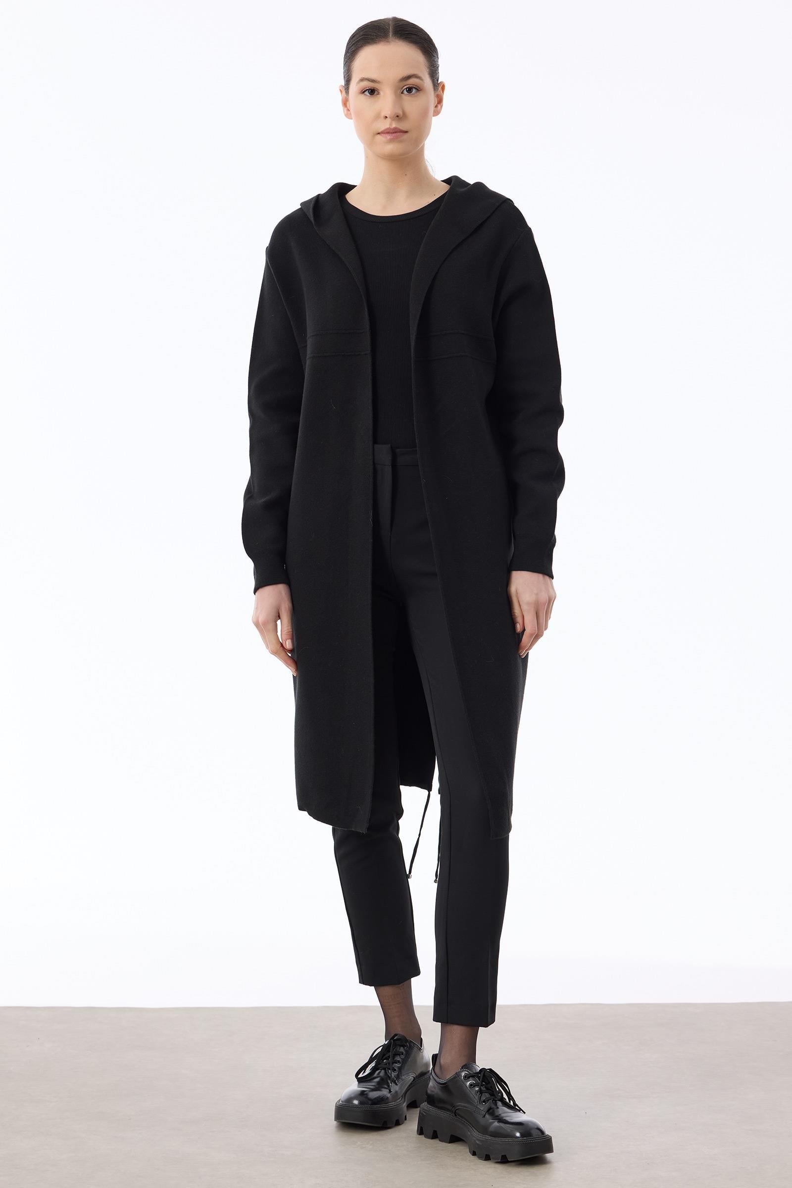 Kapüşonlu Triko Hırka SİYAH