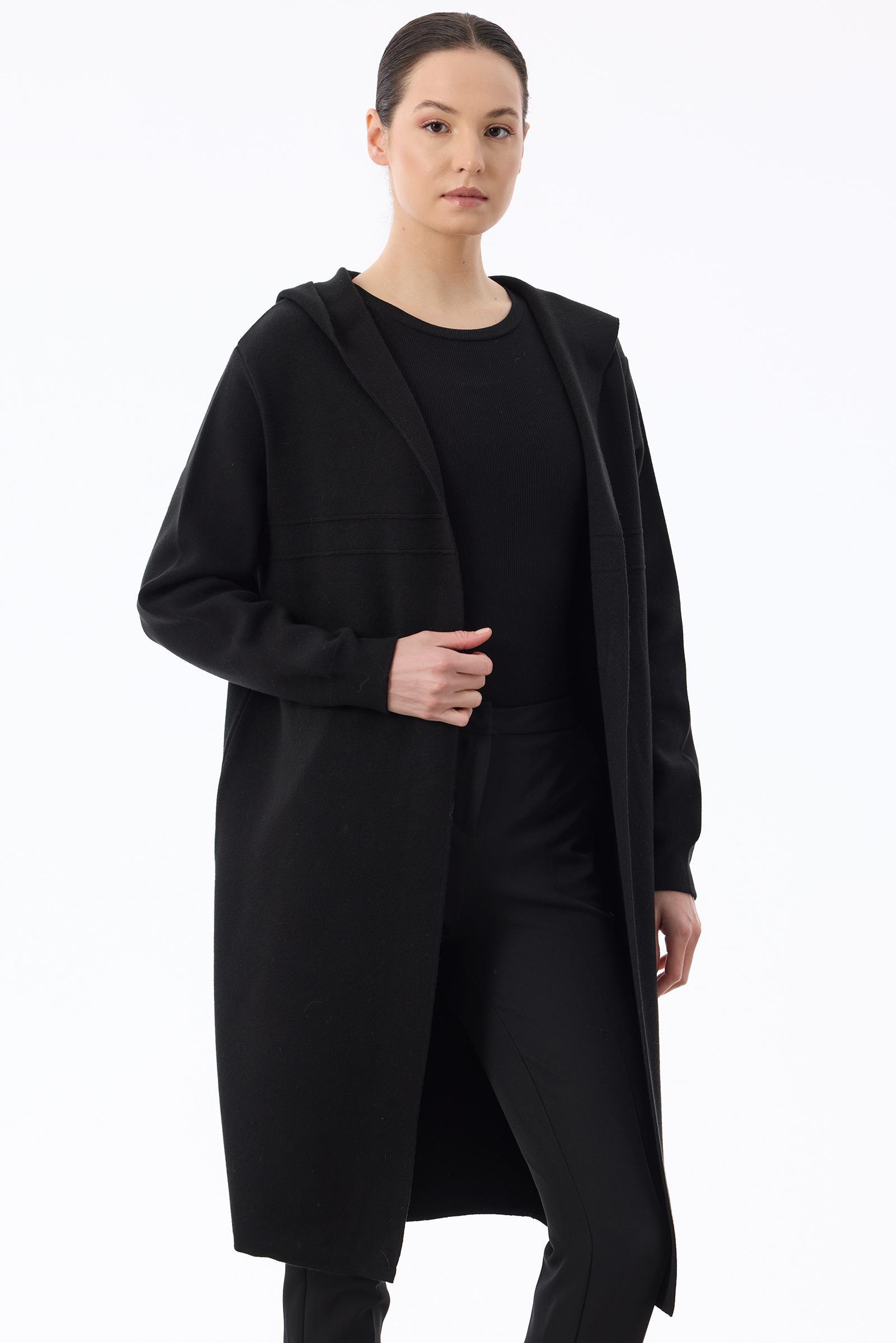 Kapüşonlu Triko Hırka SİYAH