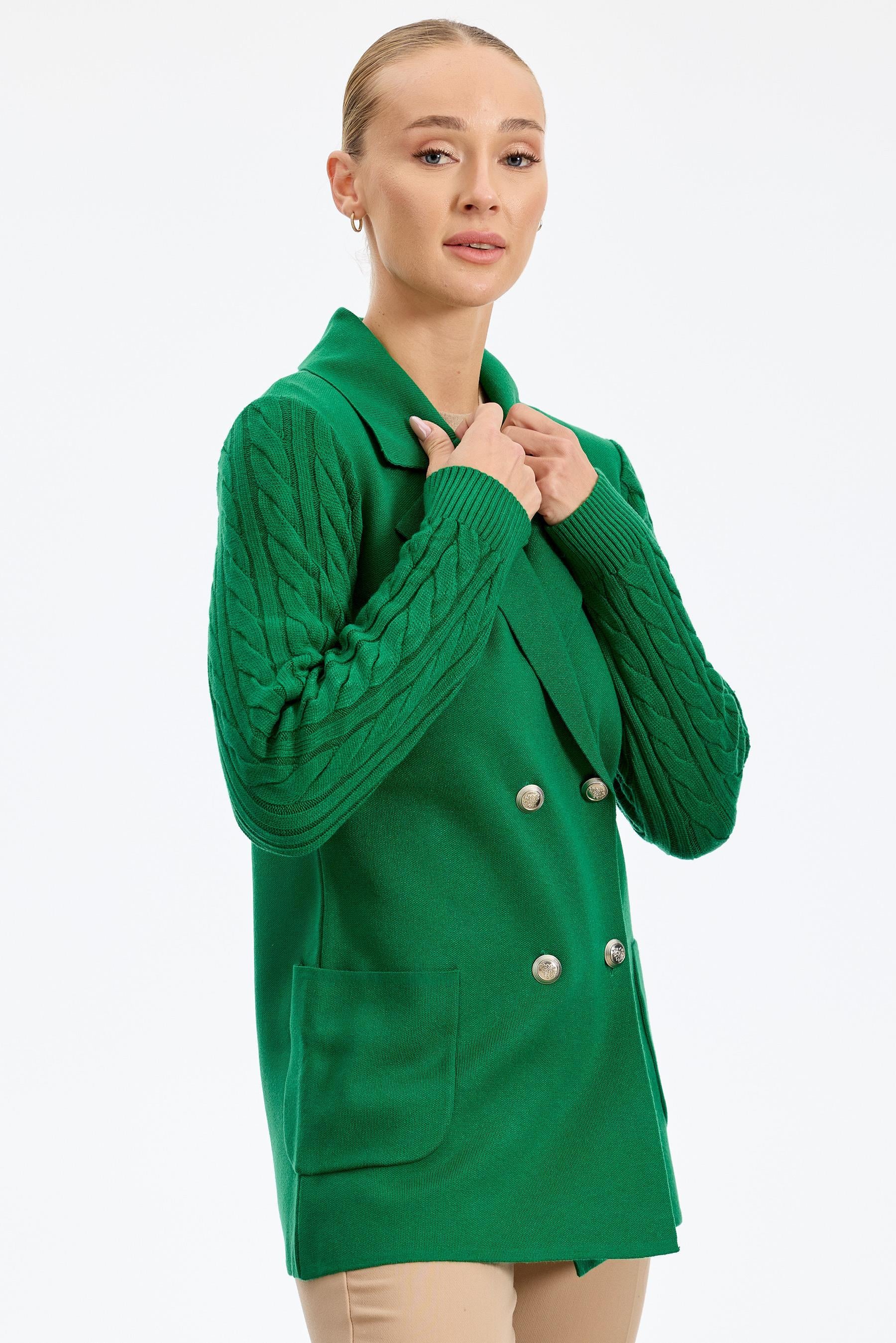 Kolları Saç Örgülü Triko Blazer Ceket BENETTON YEŞİLİ