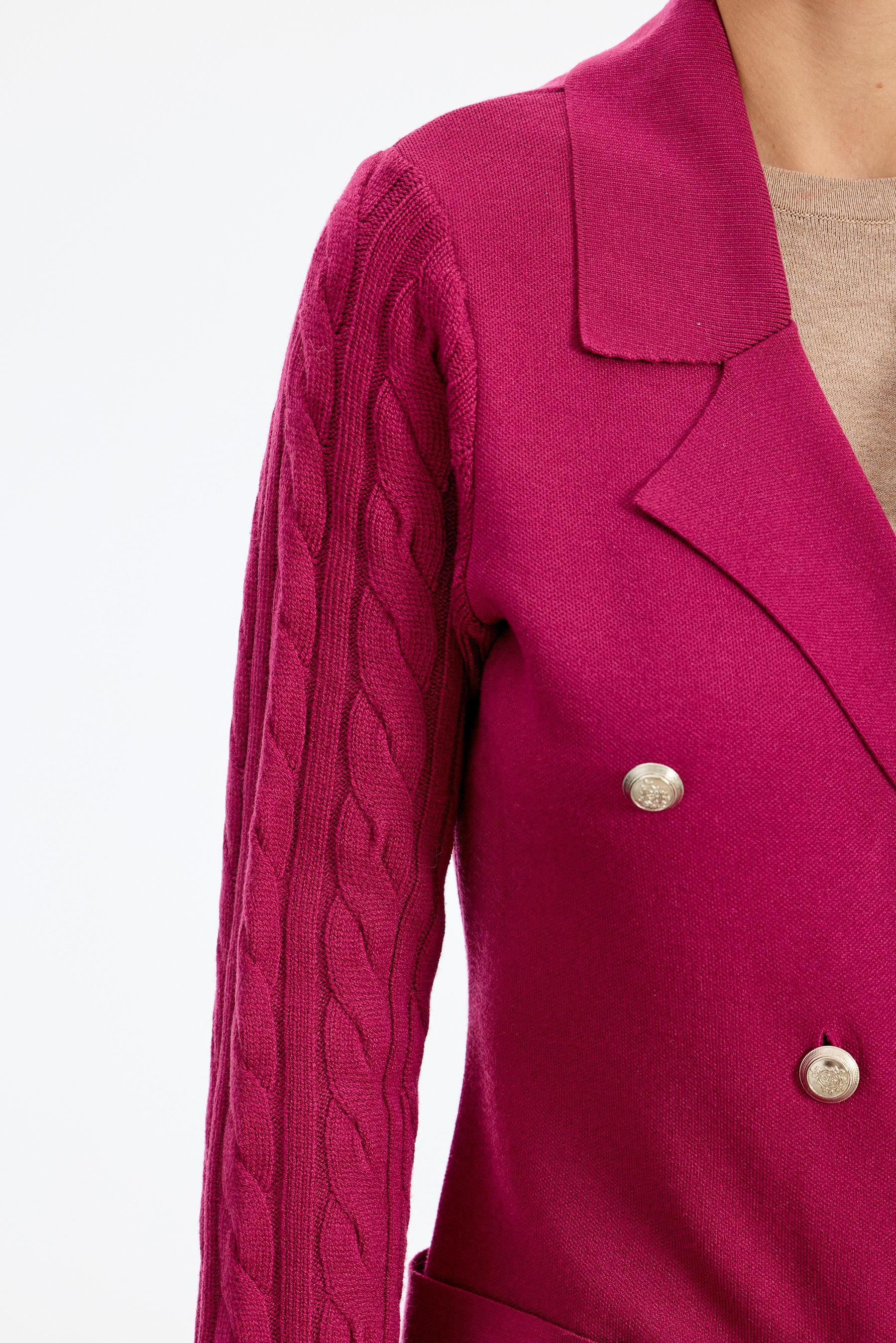 Kolları Saç Örgülü Triko Blazer Ceket FUŞYA