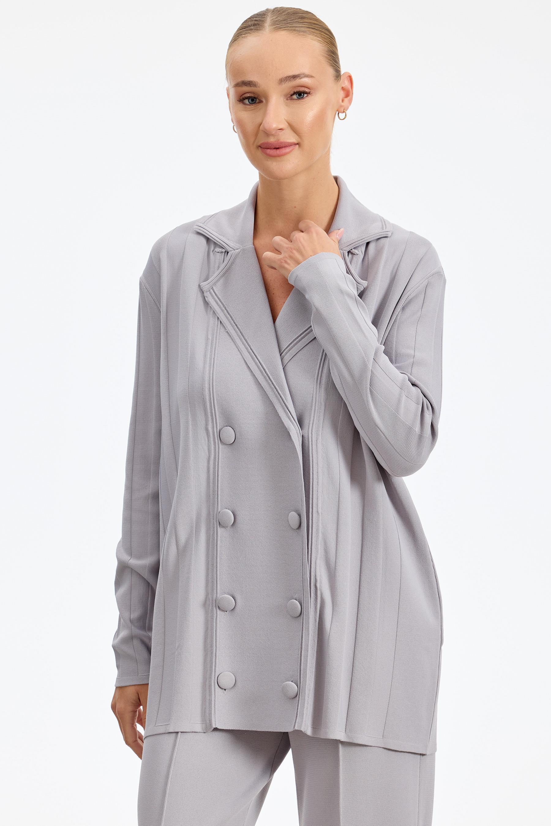 Kruvaze Düğmeli Rayon Takım GRİ