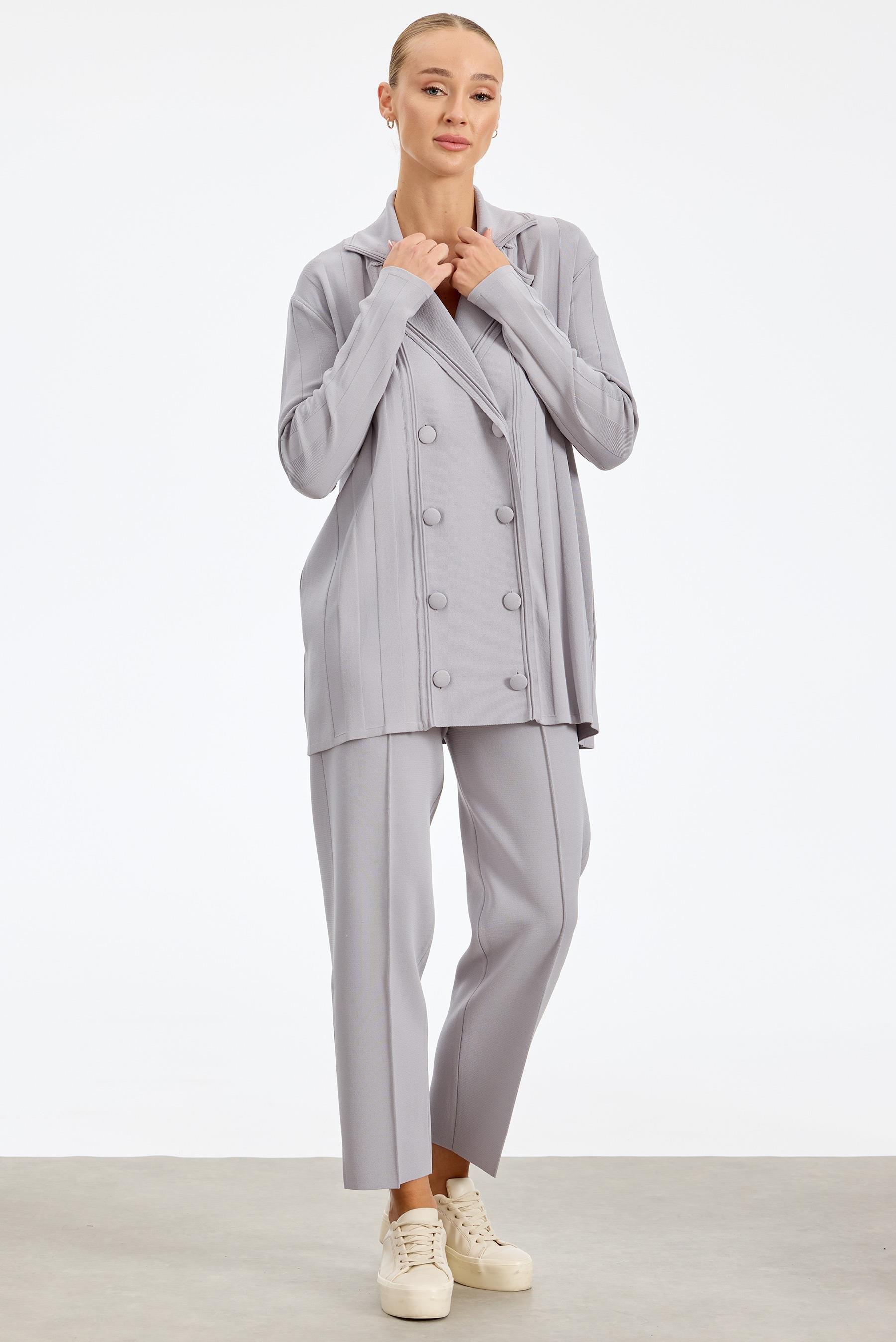 Kruvaze Düğmeli Rayon Takım GRİ