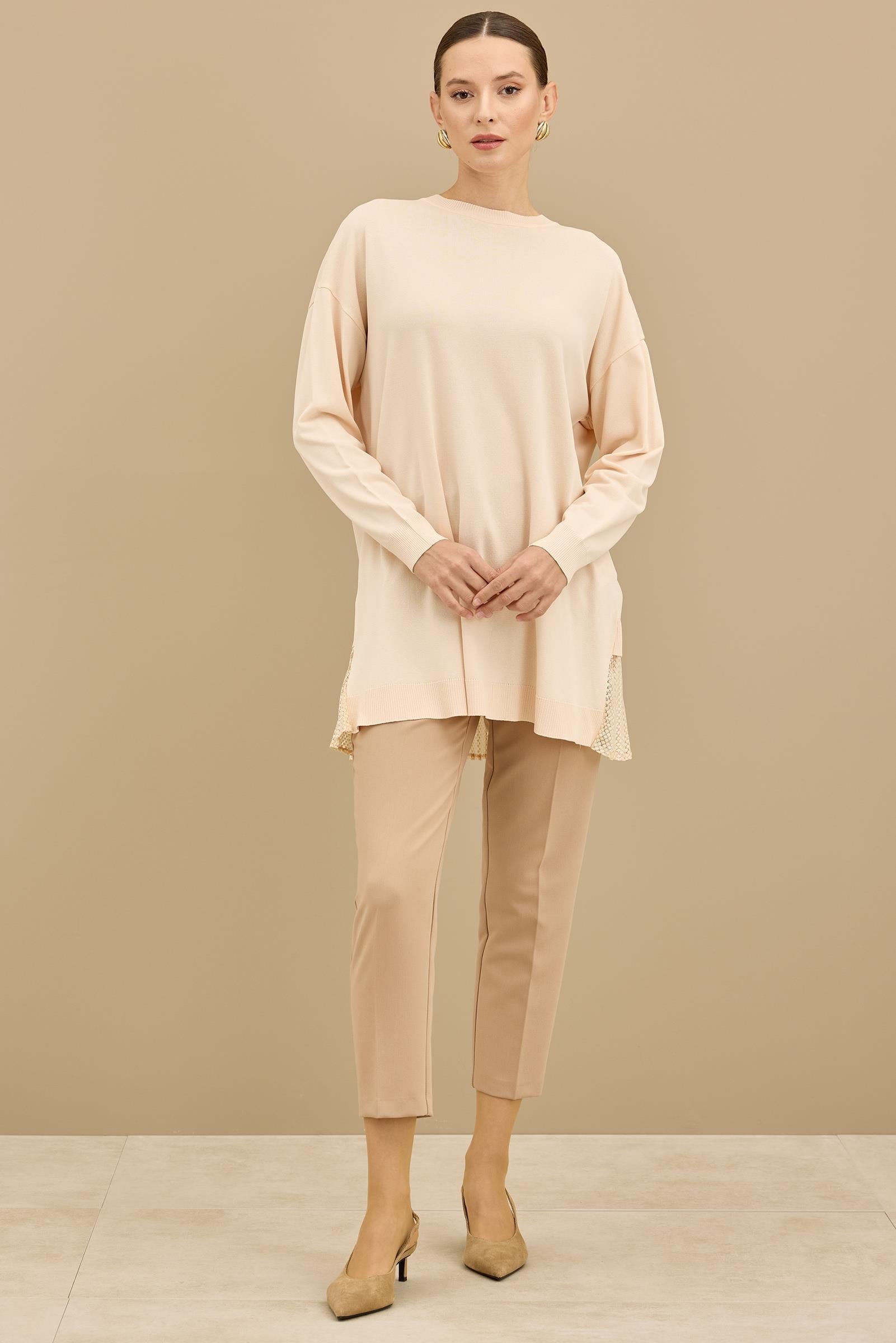 Kumaş Garnili Triko Tunik BEJ