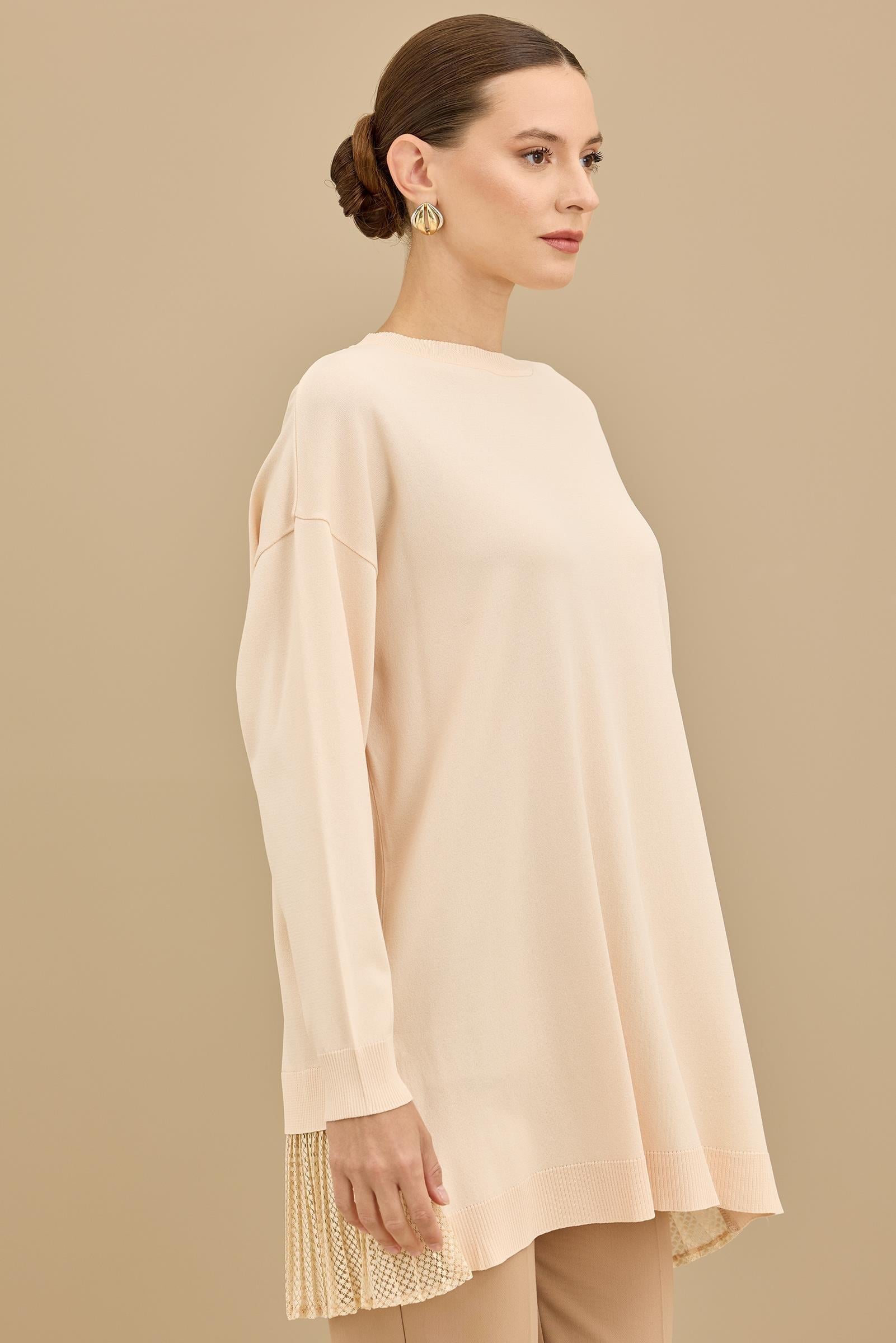 Kumaş Garnili Triko Tunik BEJ