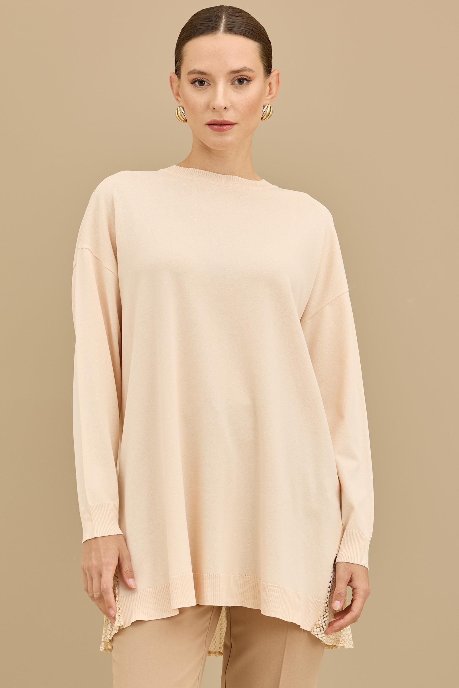 Kumaş Garnili Triko Tunik BEJ