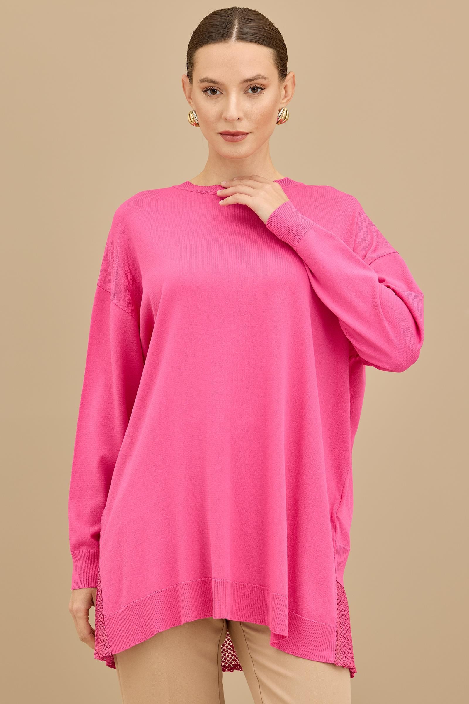 Kumaş Garnili Triko Tunik FUŞYA