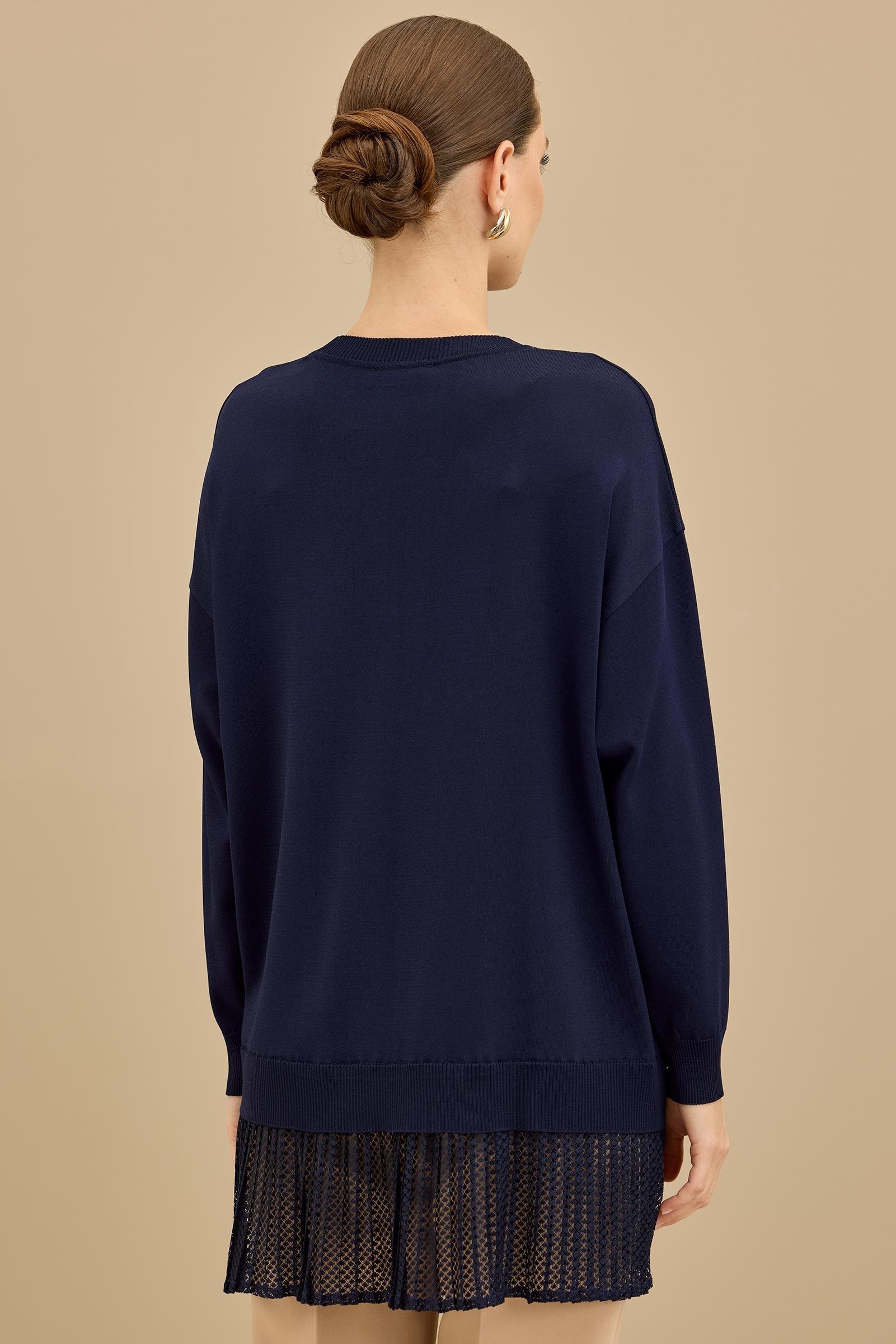 Kumaş Garnili Triko Tunik LACİVERT