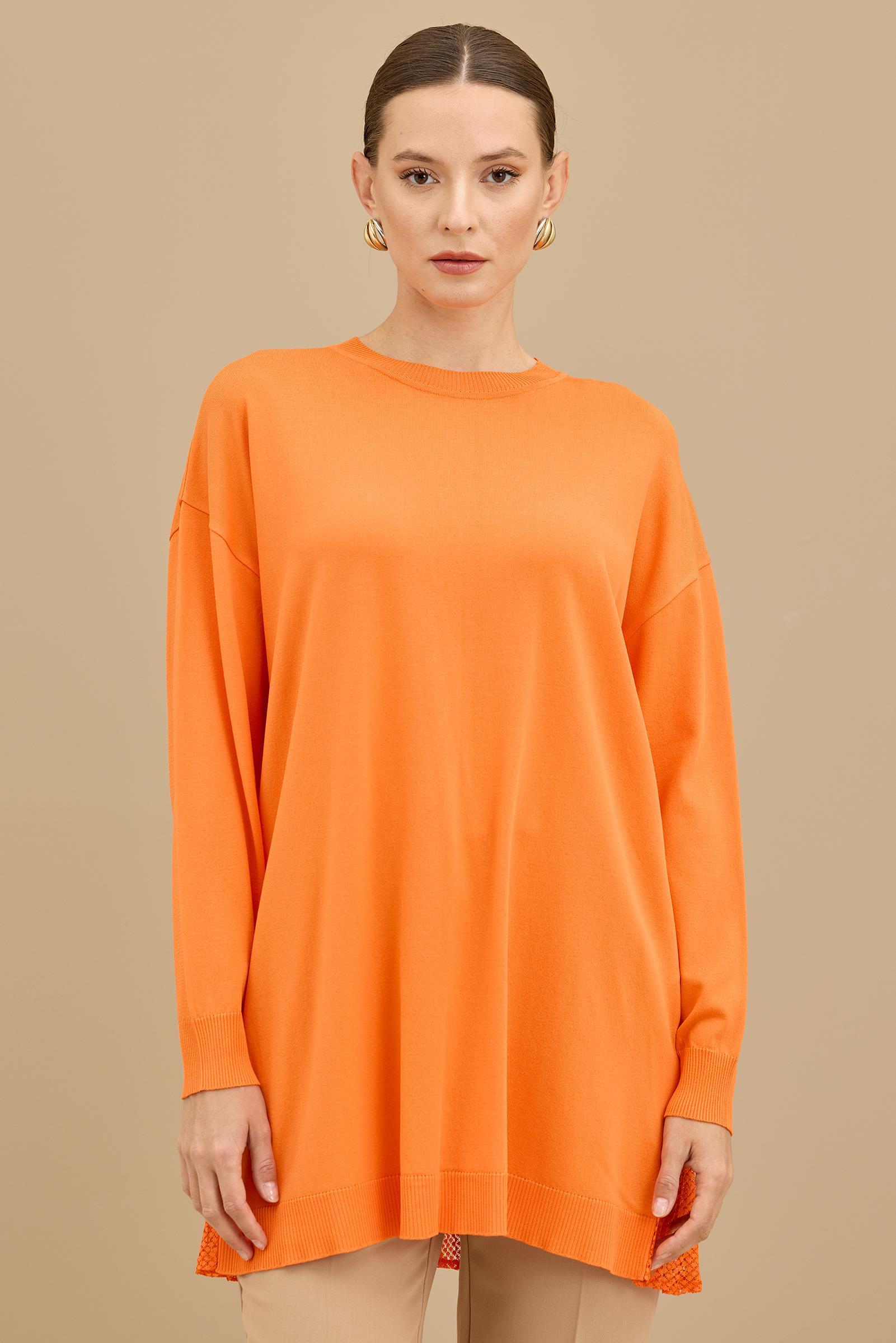 Kumaş Garnili Triko Tunik ORANGE