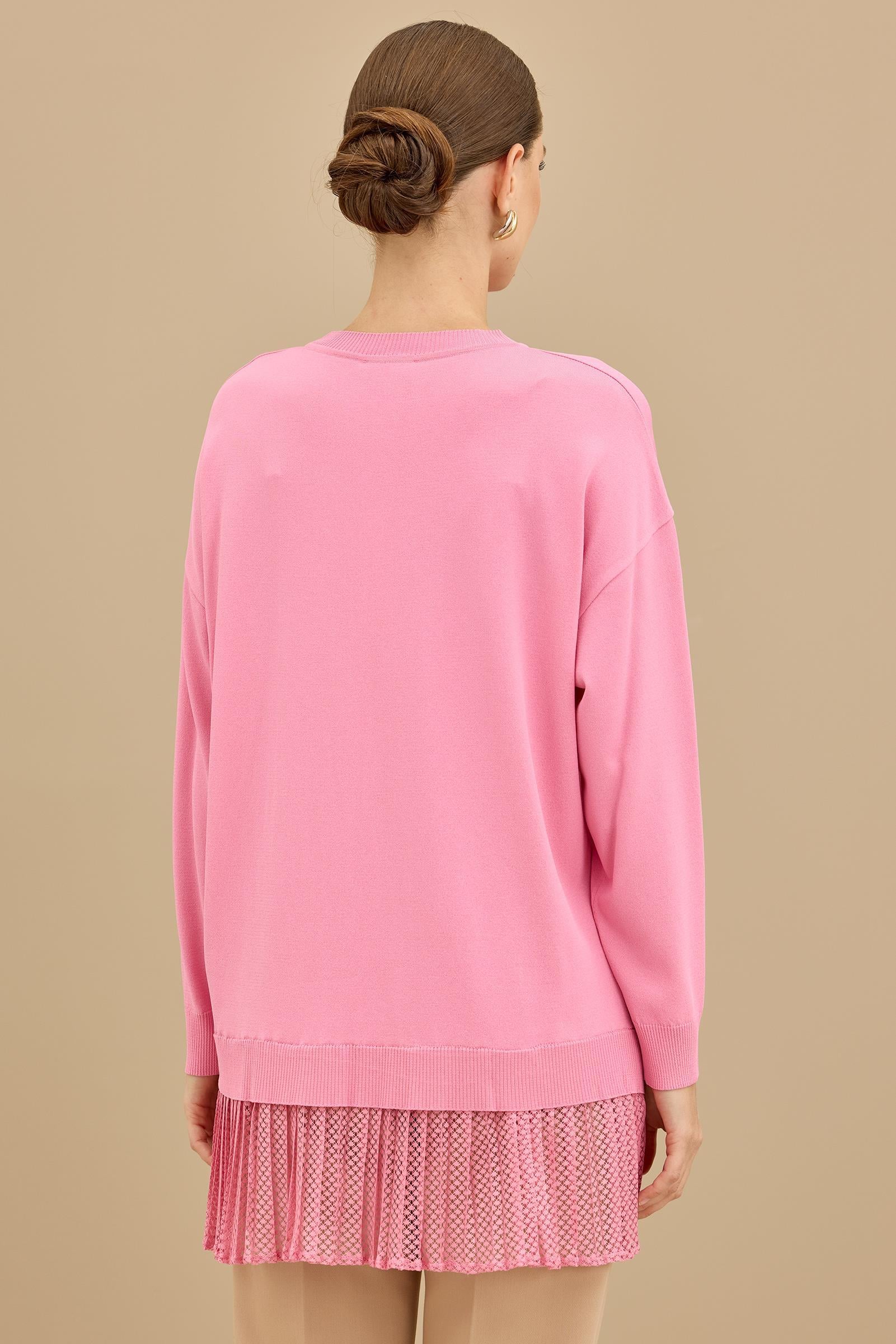 Kumaş Garnili Triko Tunik PEMBE