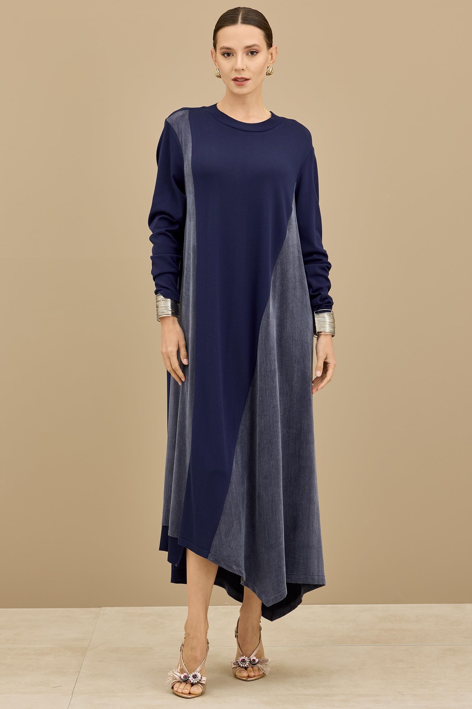 Kupra Ve Rayon Mixli Elbise LACİVERT