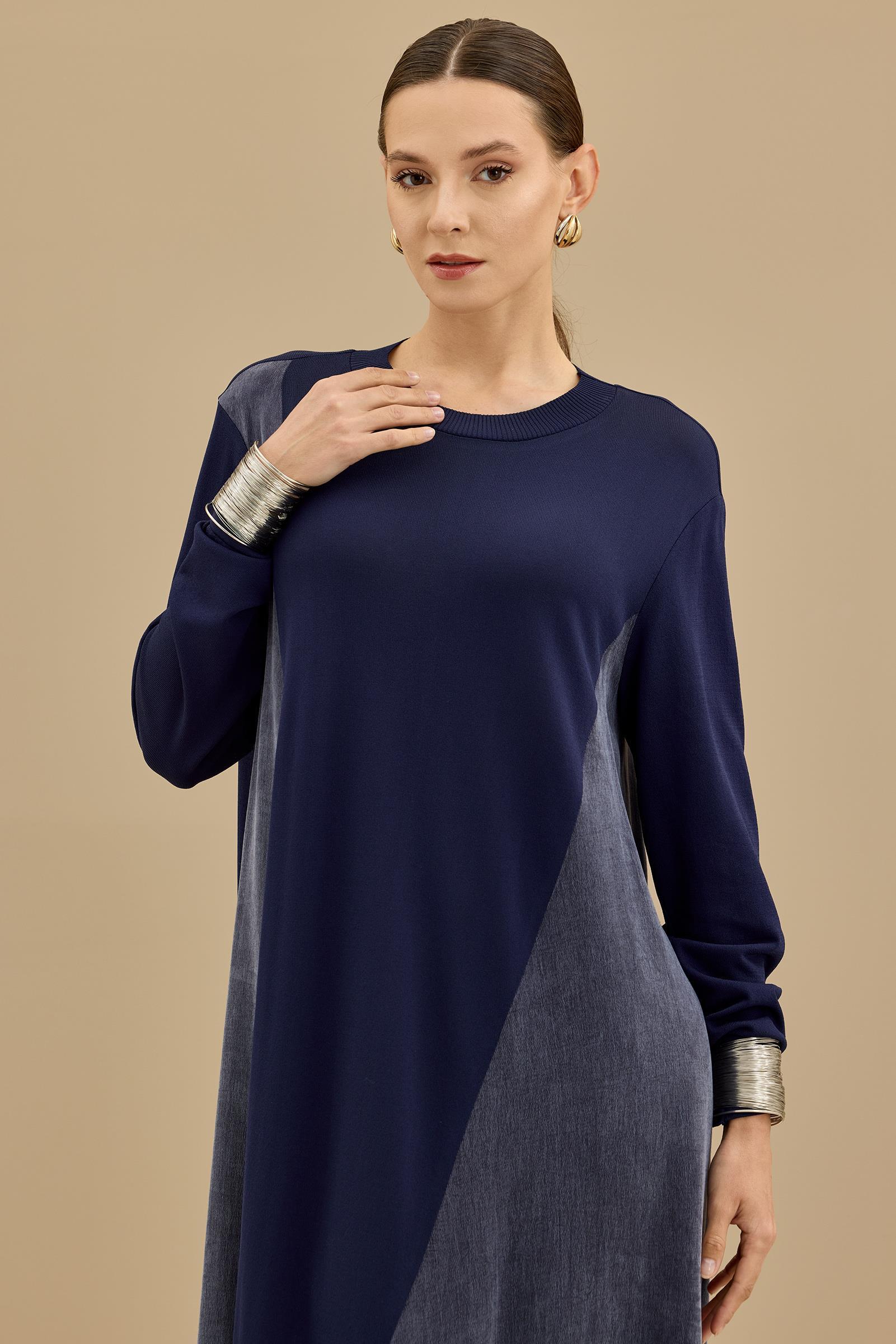 Kupra Ve Rayon Mixli Elbise LACİVERT