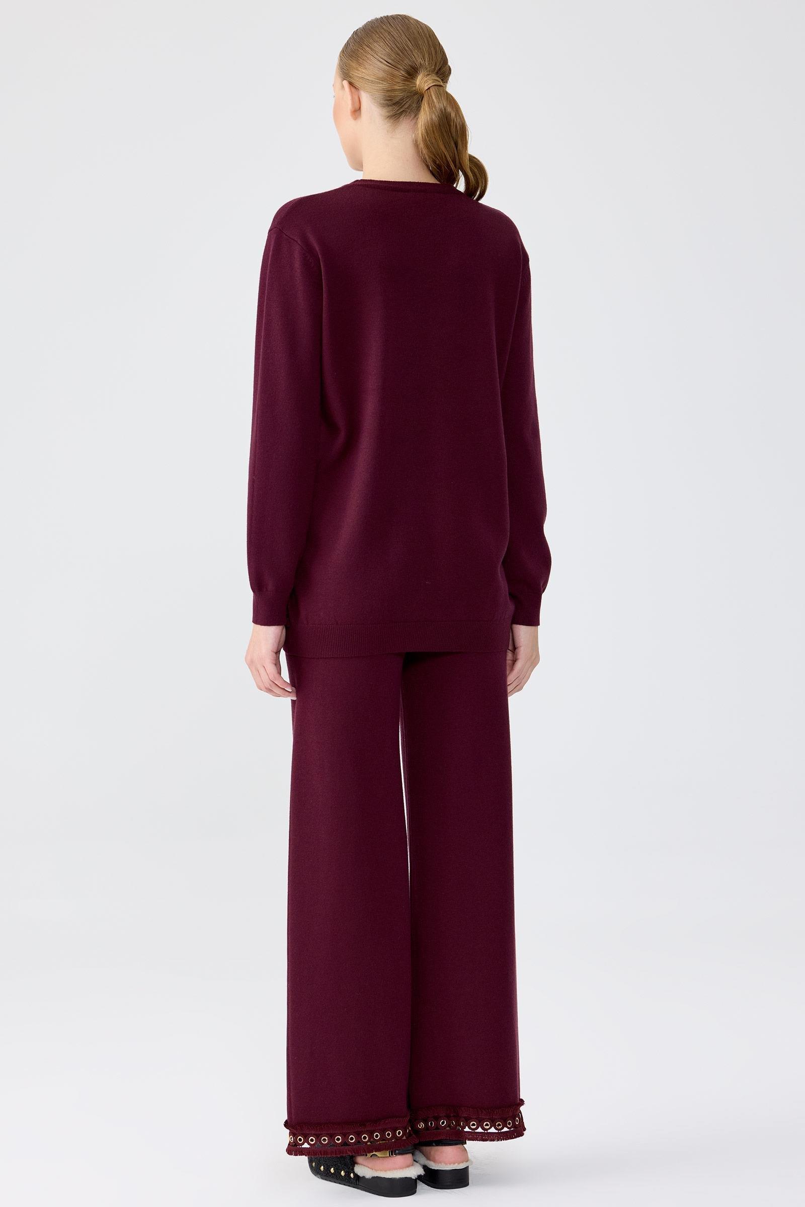 Kuş Gözü Aksesuarlı Pantolonlu Triko Takım BORDO