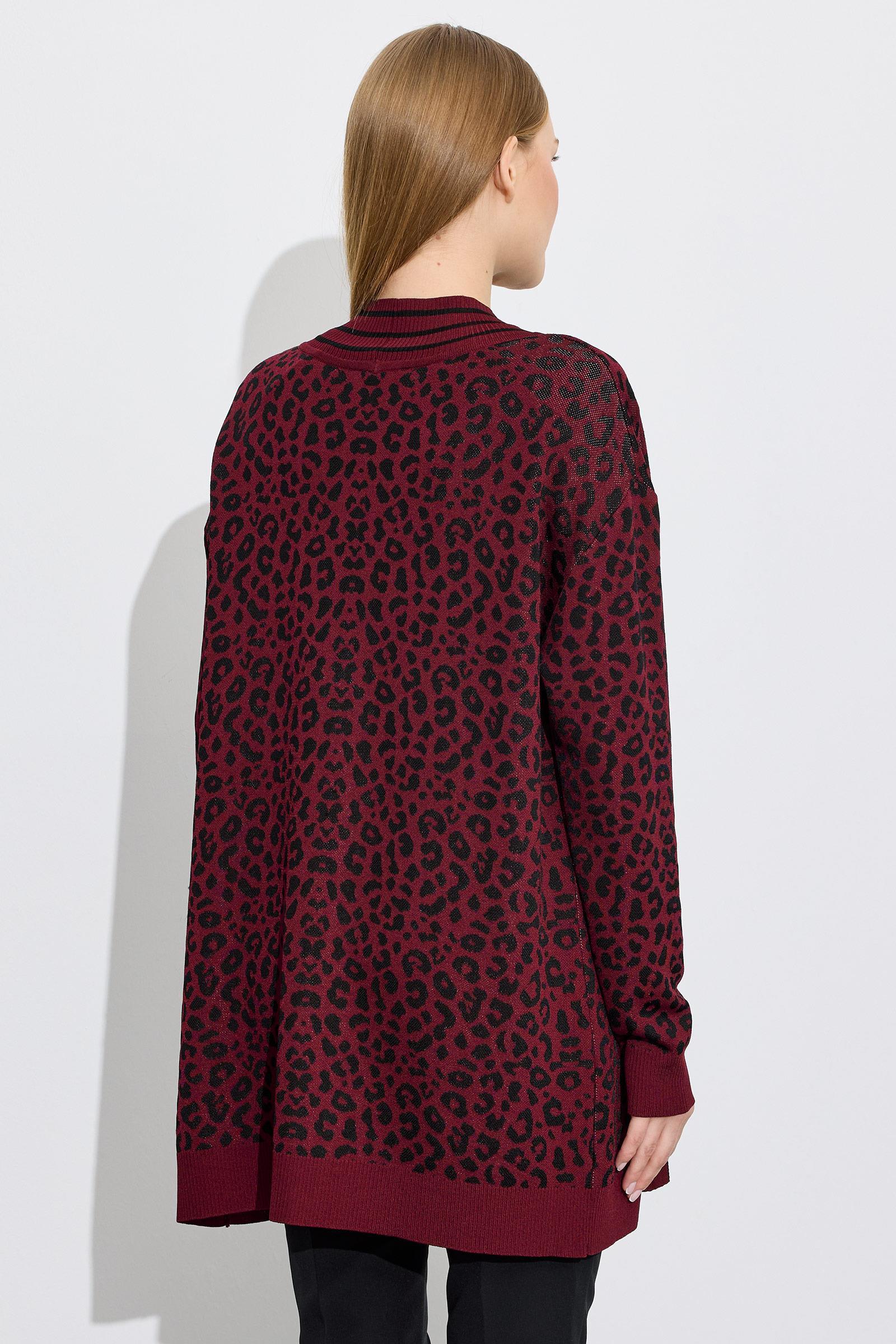 Leopar Desenli Rayon Hırka BORDO