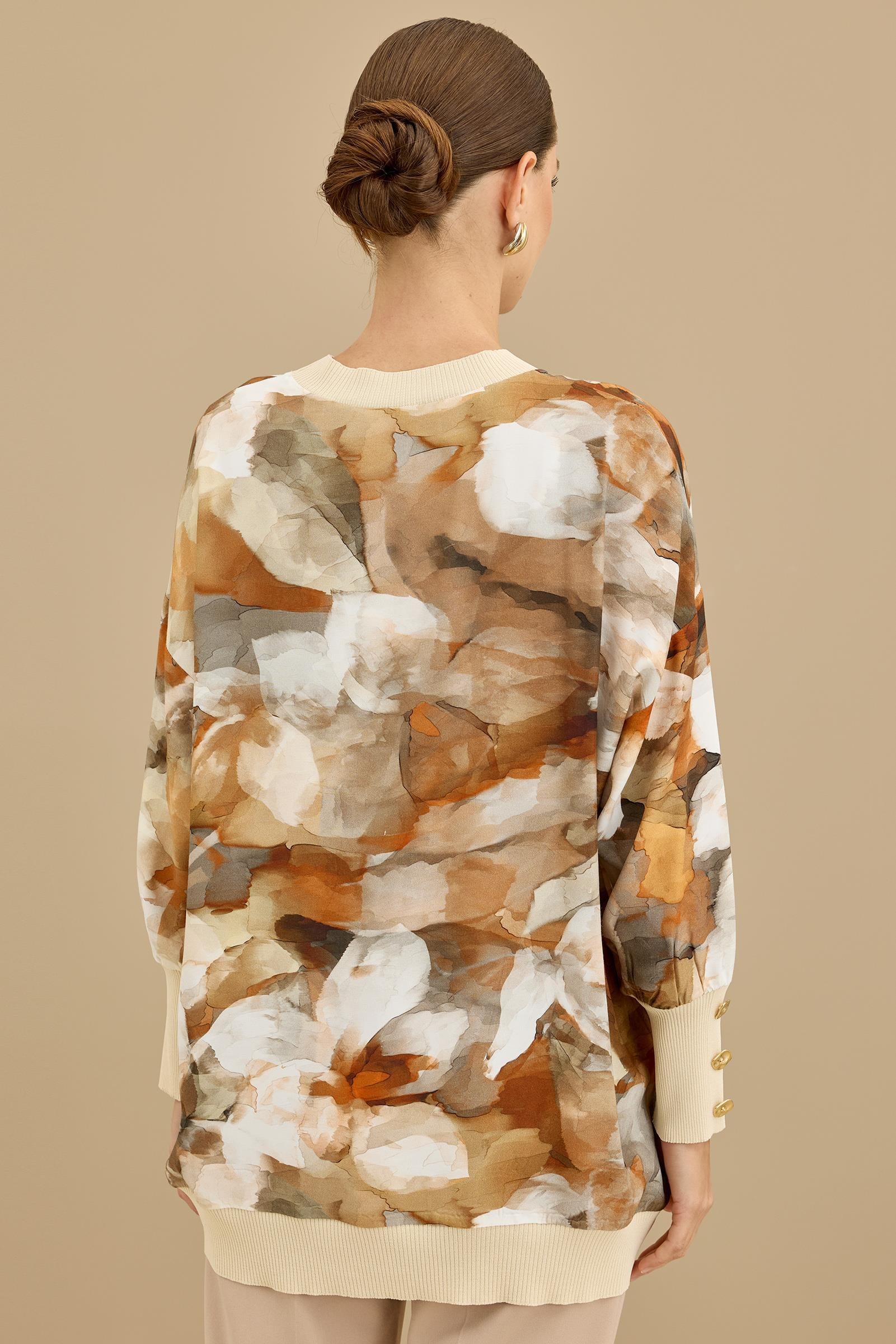 Manşetleri Düğmeli Triko Ribanalı Tunik ORANJ