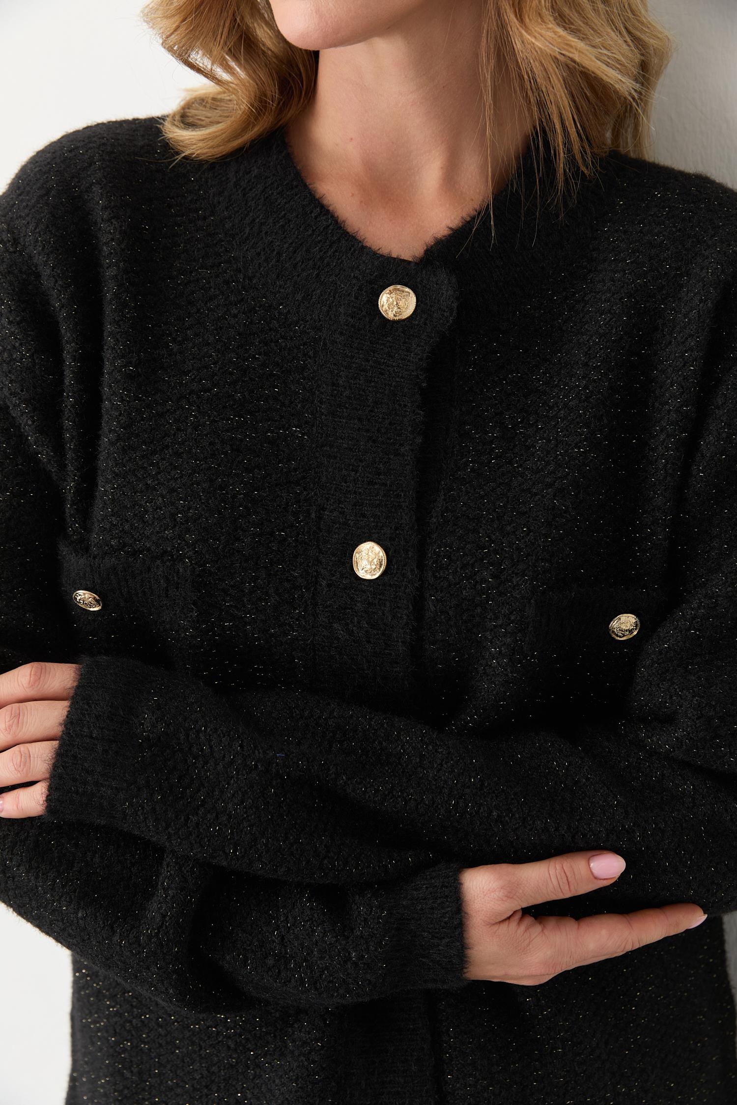 Mutlu Ertan Kadın Cepli Simli Düğmeli Hırka Siyah 20258