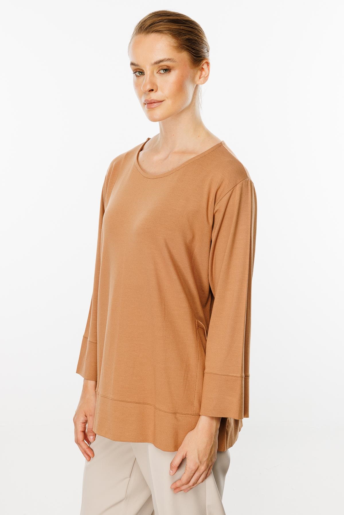 Mutlu Ertan Kadın Cepli Tunik Bluz Tütün 30307