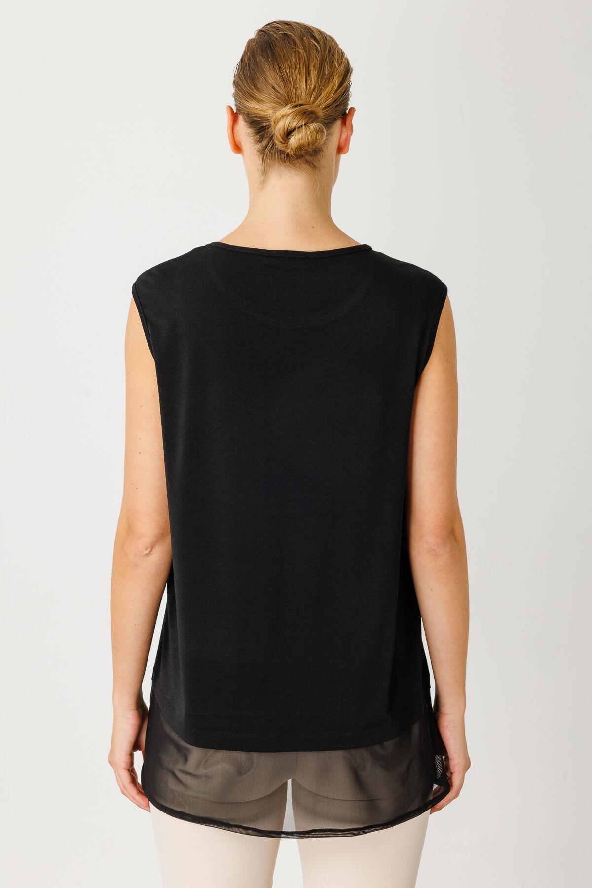 Mutlu Ertan Kadın Dantel Şifon Detaylı Basic Atlet Siyah 30179