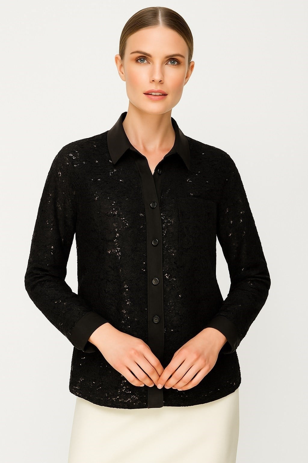 Mutlu Ertan Kadın Dantelli Ribana Yakalı Ceket Siyah 30380