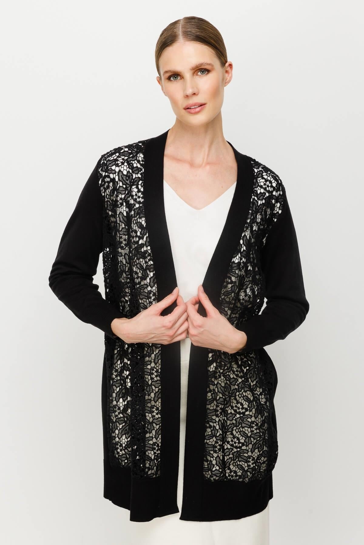 Mutlu Ertan Kadın Dantelli Triko Hırka Siyah 20070