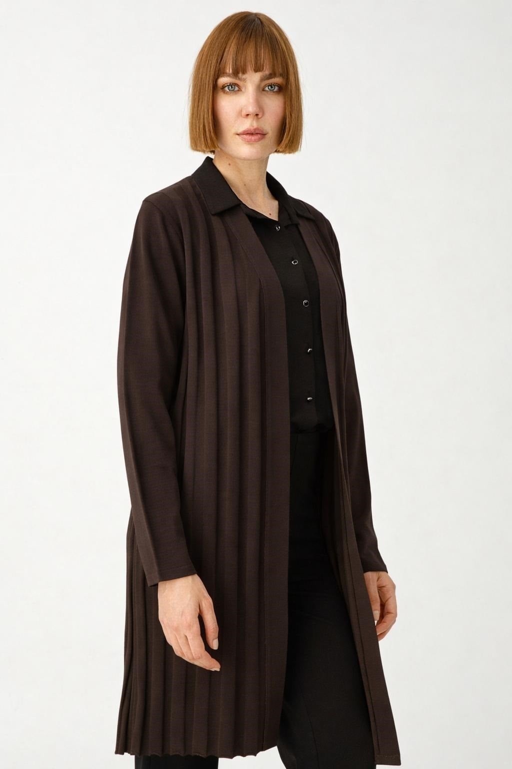 Mutlu Ertan Kadın Fitilli Triko Hırka Kahve 2918