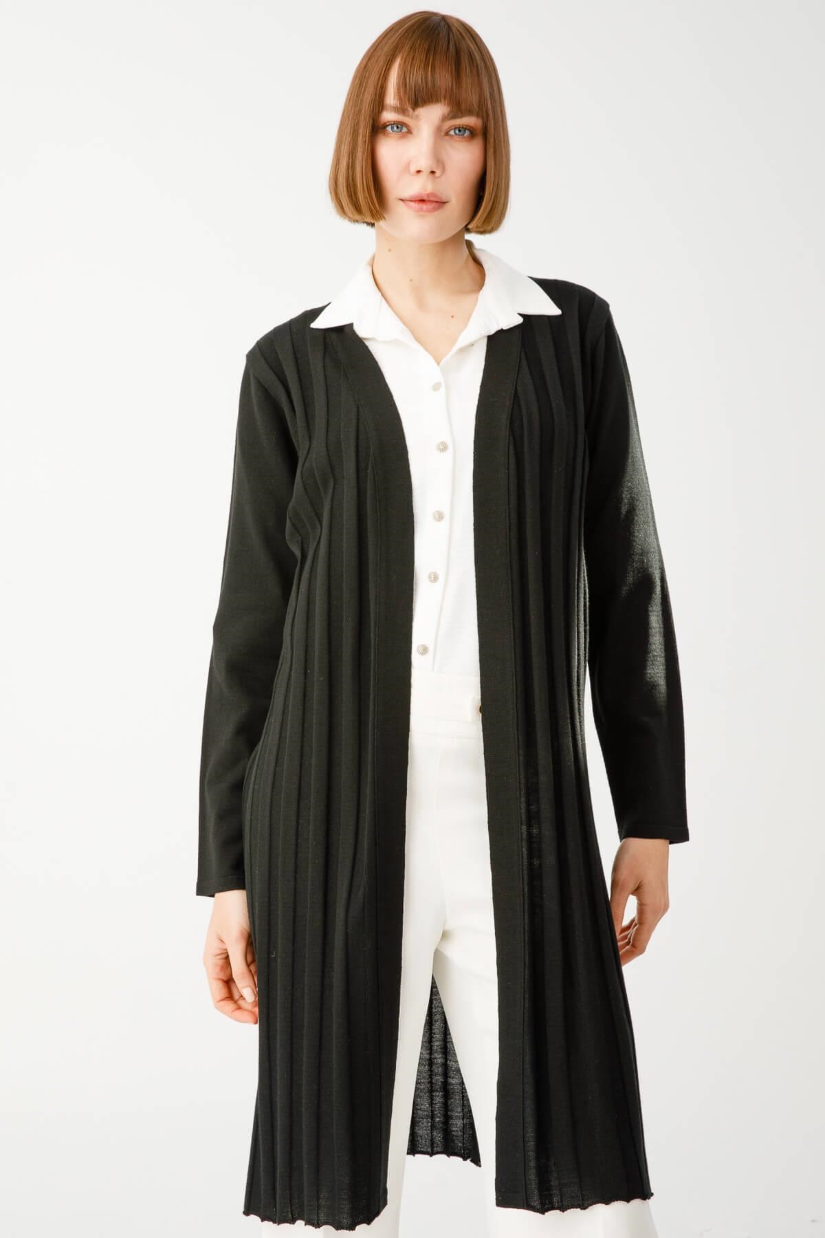 Mutlu Ertan Kadın Fitilli Triko Hırka Siyah 2918