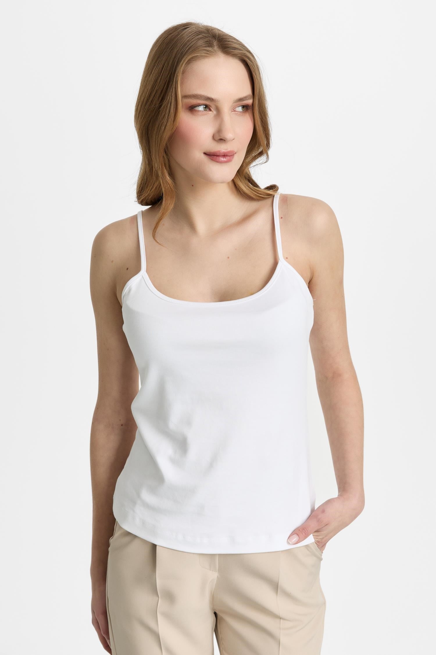 Mutlu Ertan Kadın İnce Askılı Basic Atlet Ekru 30474