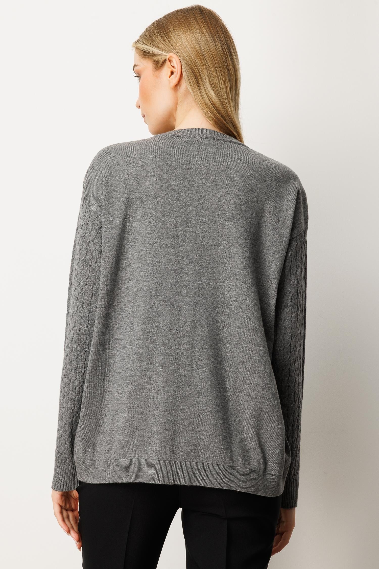 Mutlu Ertan Kadın Kolları Yürütmeli Sıfır Yaka Triko Bluz Orta Gri 20255