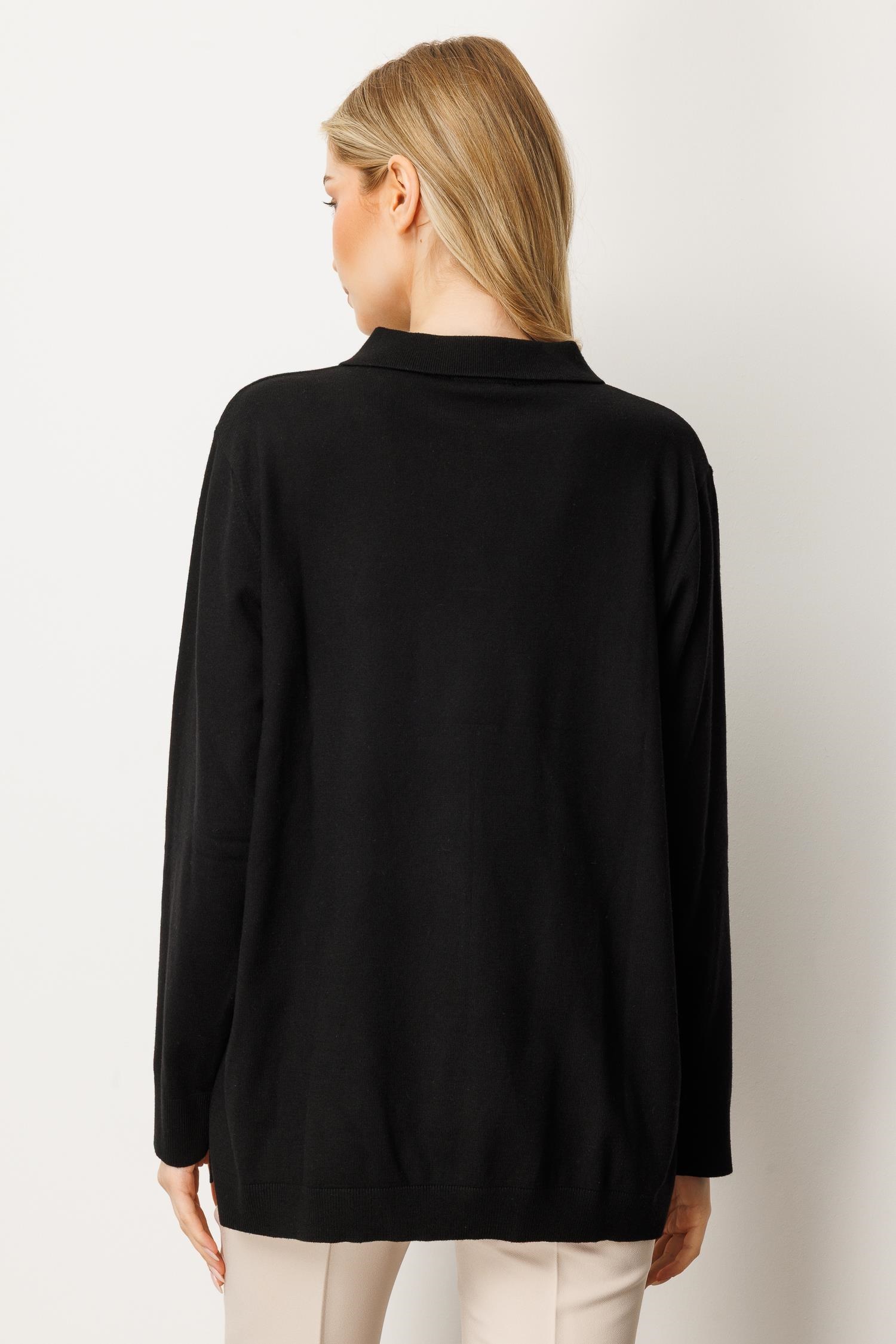 Mutlu Ertan Kadın Polo Yaka Triko Bluz Siyah 20254