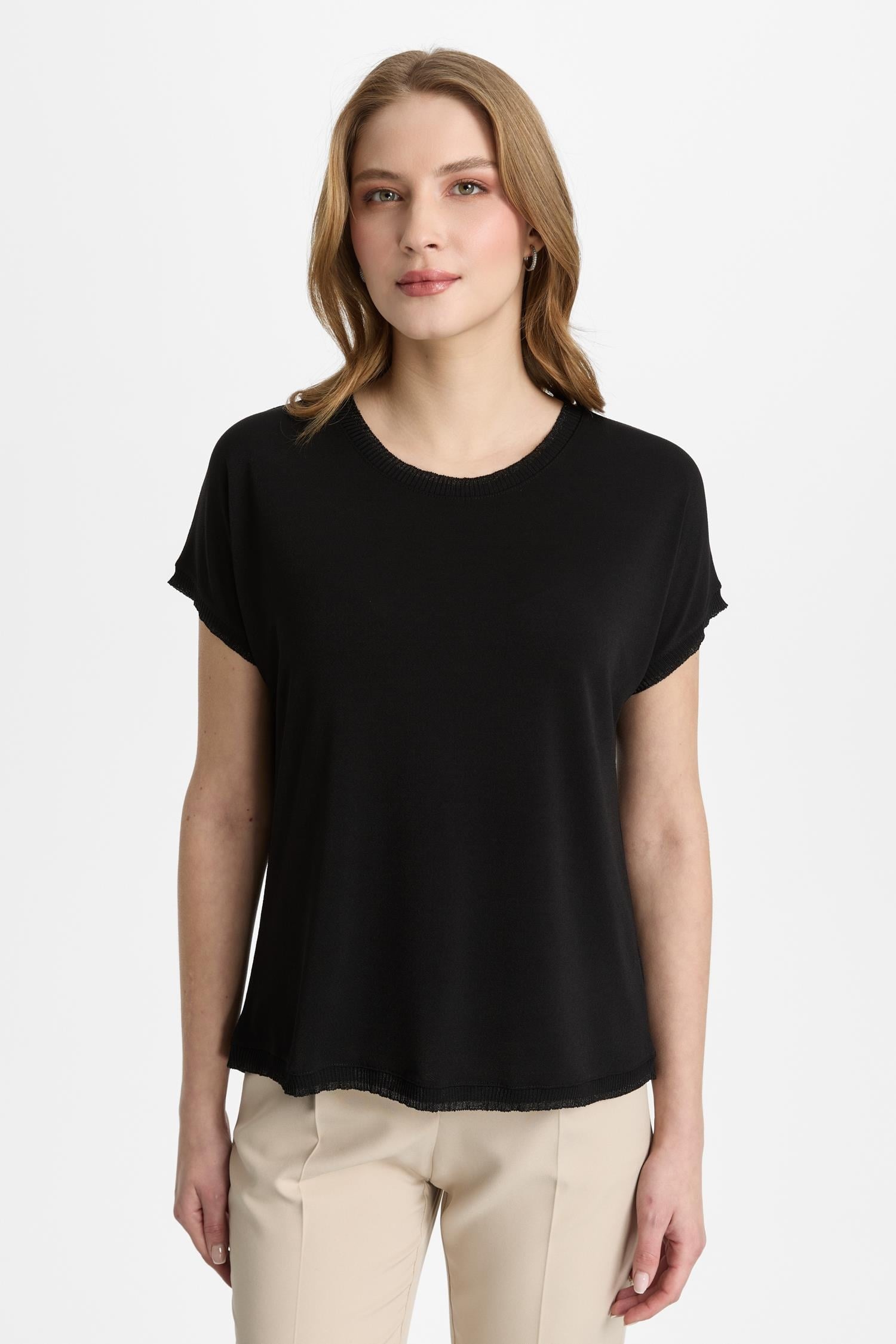 Mutlu Ertan Kadın Sıfır Yaka Ribanalı Bluz Siyah-Siyah 30450