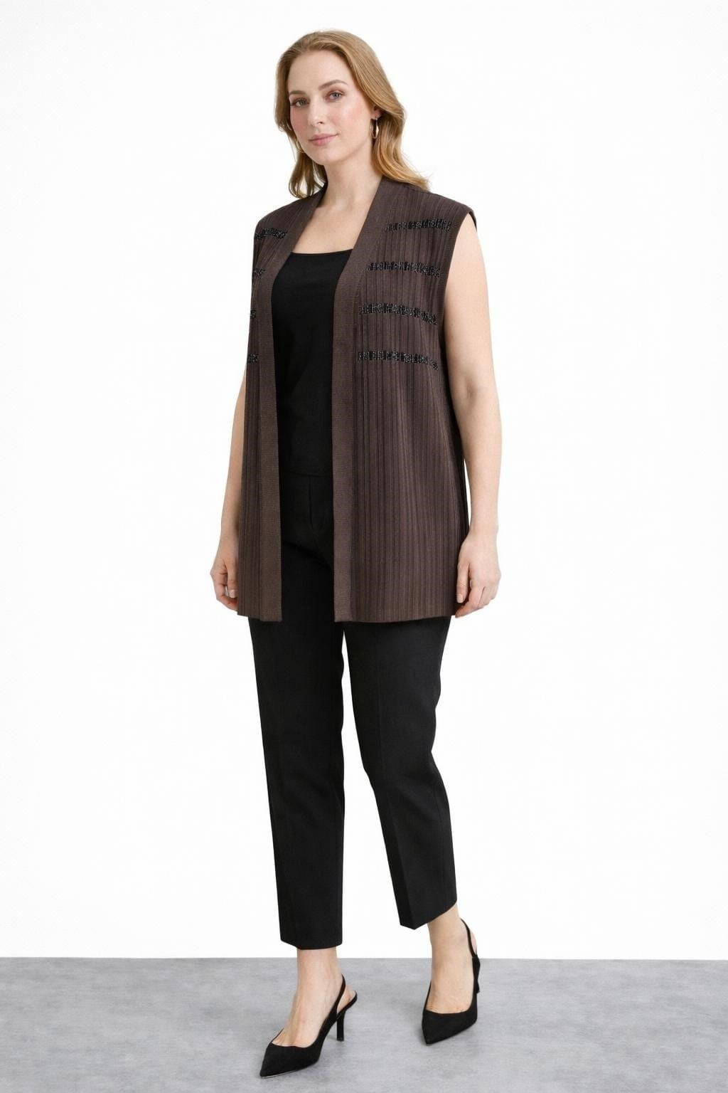 Mutlu Ertan Kadın Sim Detaylı Triko Yelek Kahve 20191