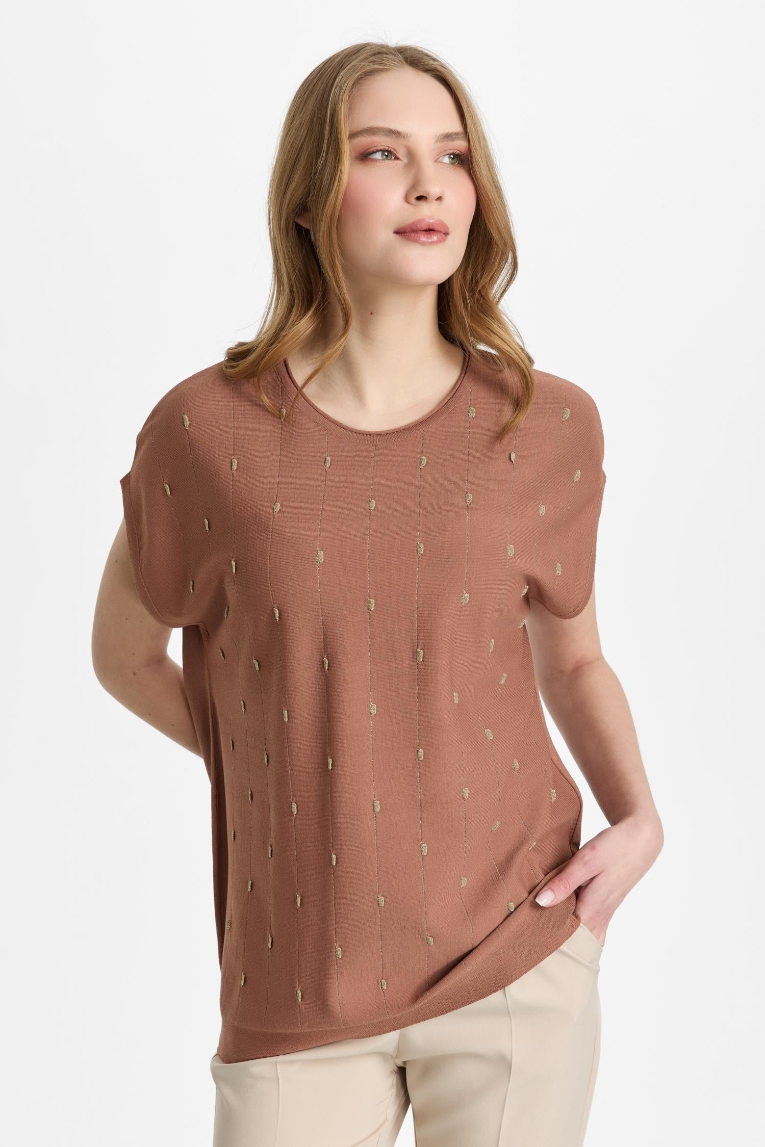 Mutlu Ertan Kadın Simli Bluz Kahve 20326