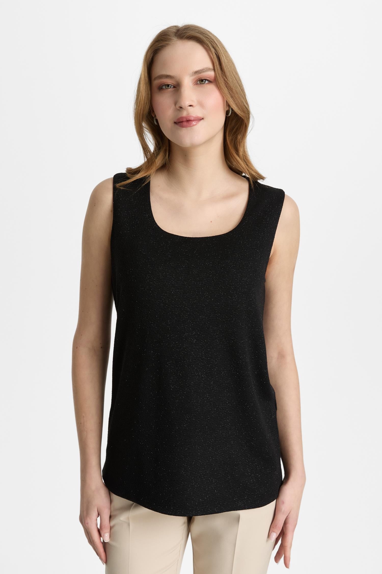 Mutlu Ertan Kadın Simli Kare Yaka Atlet Siyah 30471