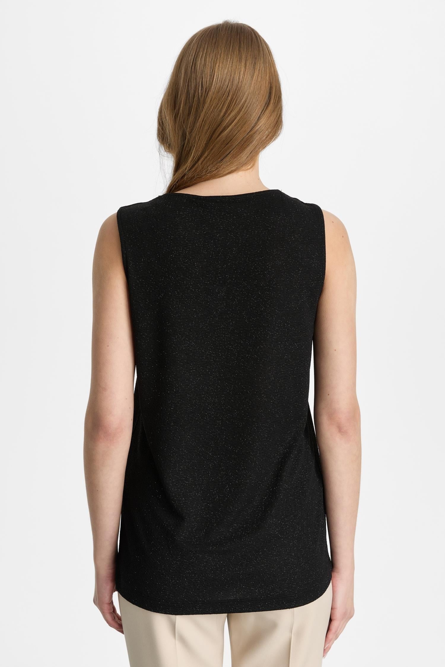 Mutlu Ertan Kadın Simli Kare Yaka Atlet Siyah 30471