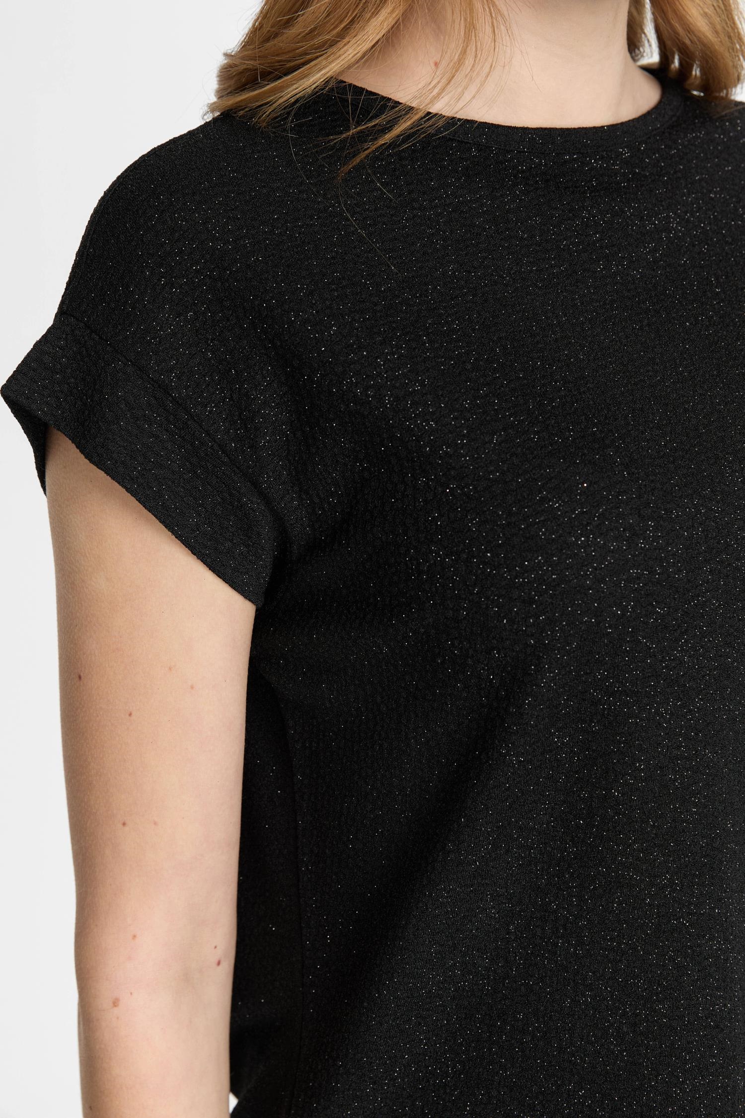 Mutlu Ertan Kadın Simli Sıfır Yaka Bluz Siyah 30472