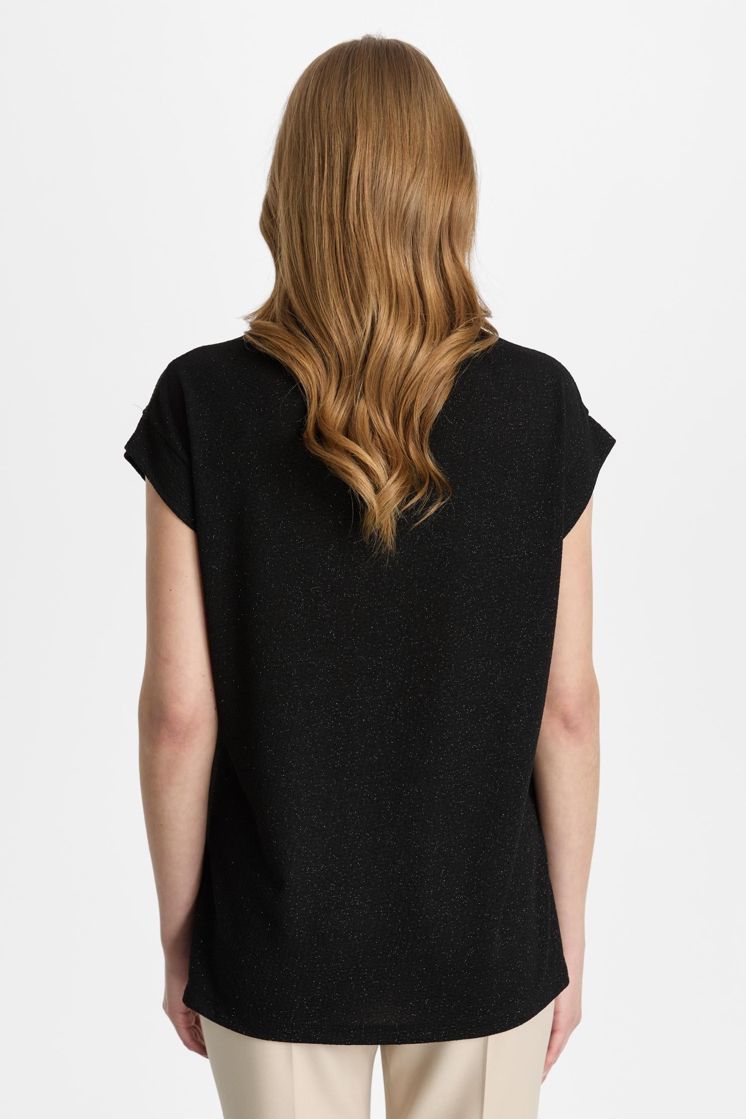 Mutlu Ertan Kadın Simli Sıfır Yaka Bluz Siyah 30472