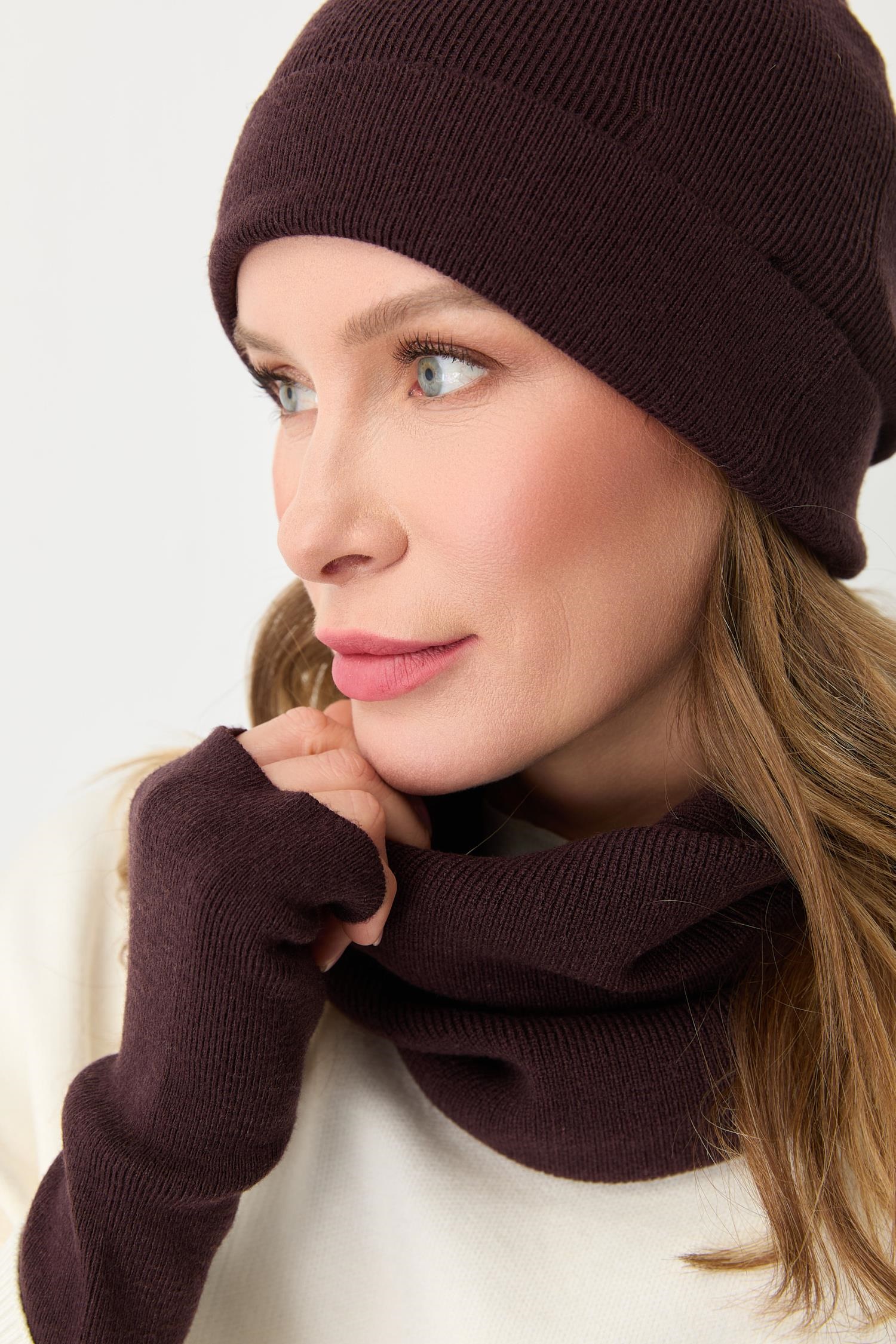 Mutlu Ertan Kadın Trio Set Triko Bere Boyunluk Eldiven Vino 20288