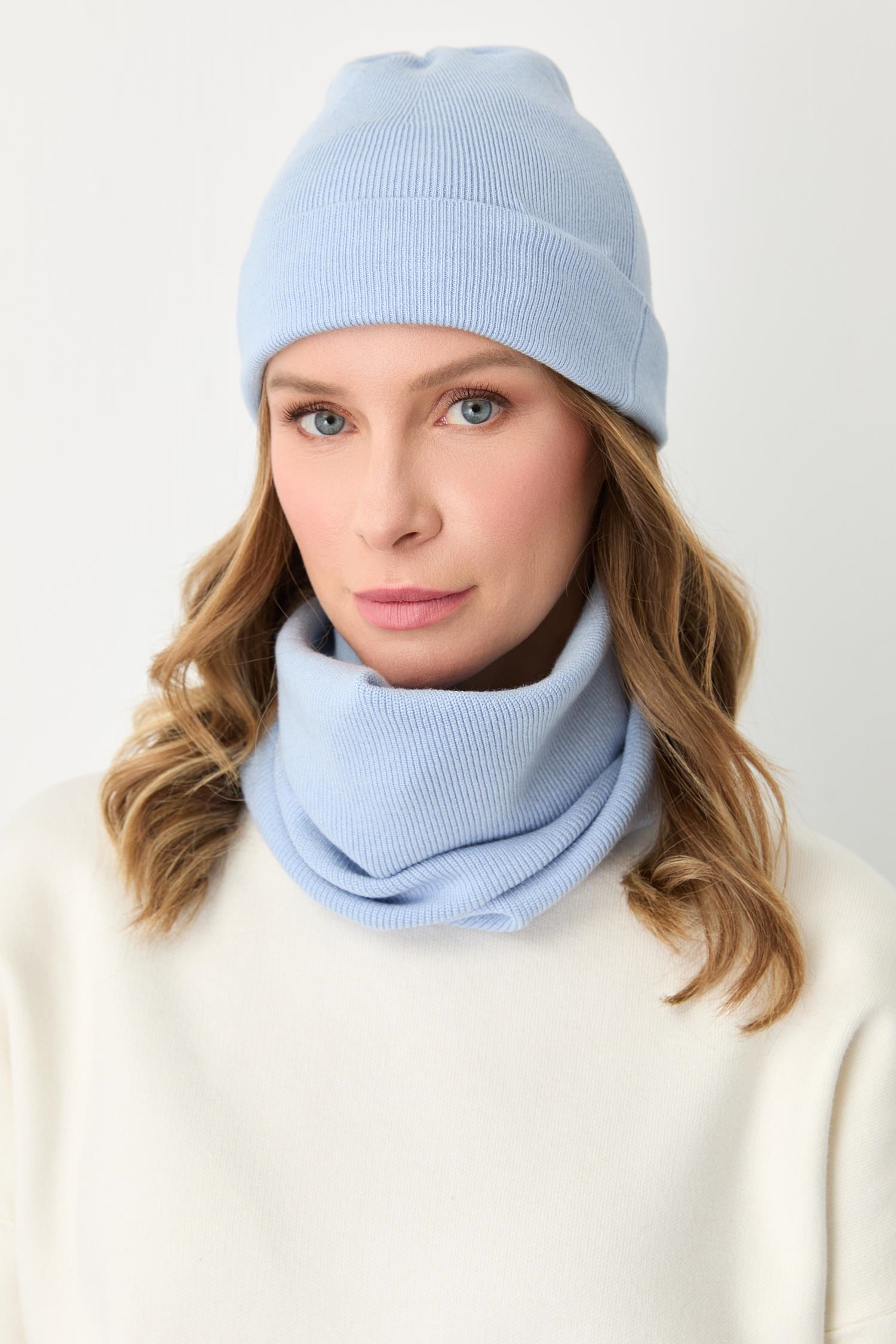 Mutlu Ertan Kadın Trio Set Triko Bere Boyunluk Eldiven Mavi 20288