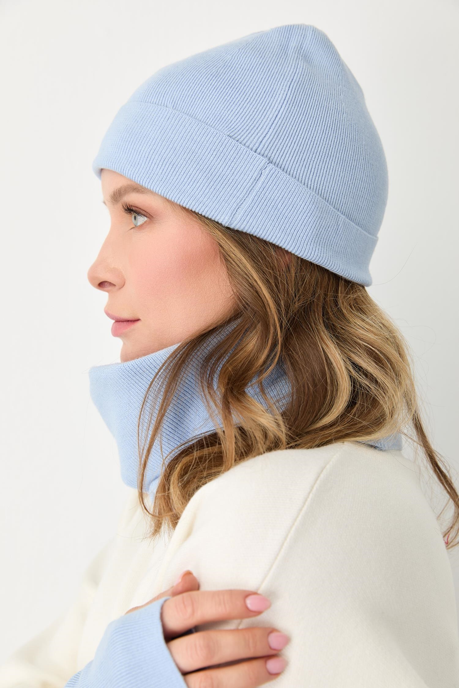 Mutlu Ertan Kadın Trio Set Triko Bere Boyunluk Eldiven Mavi 20288