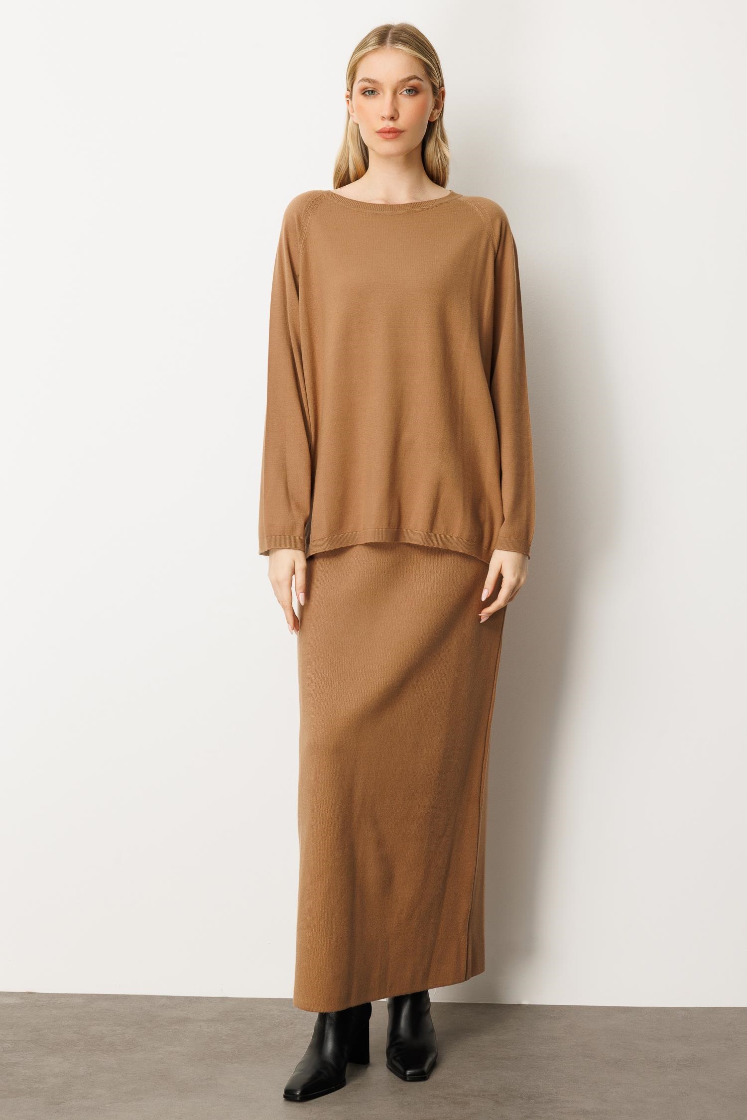 Mutlu Ertan Kadın Uzun Triko Etek Camel 20233