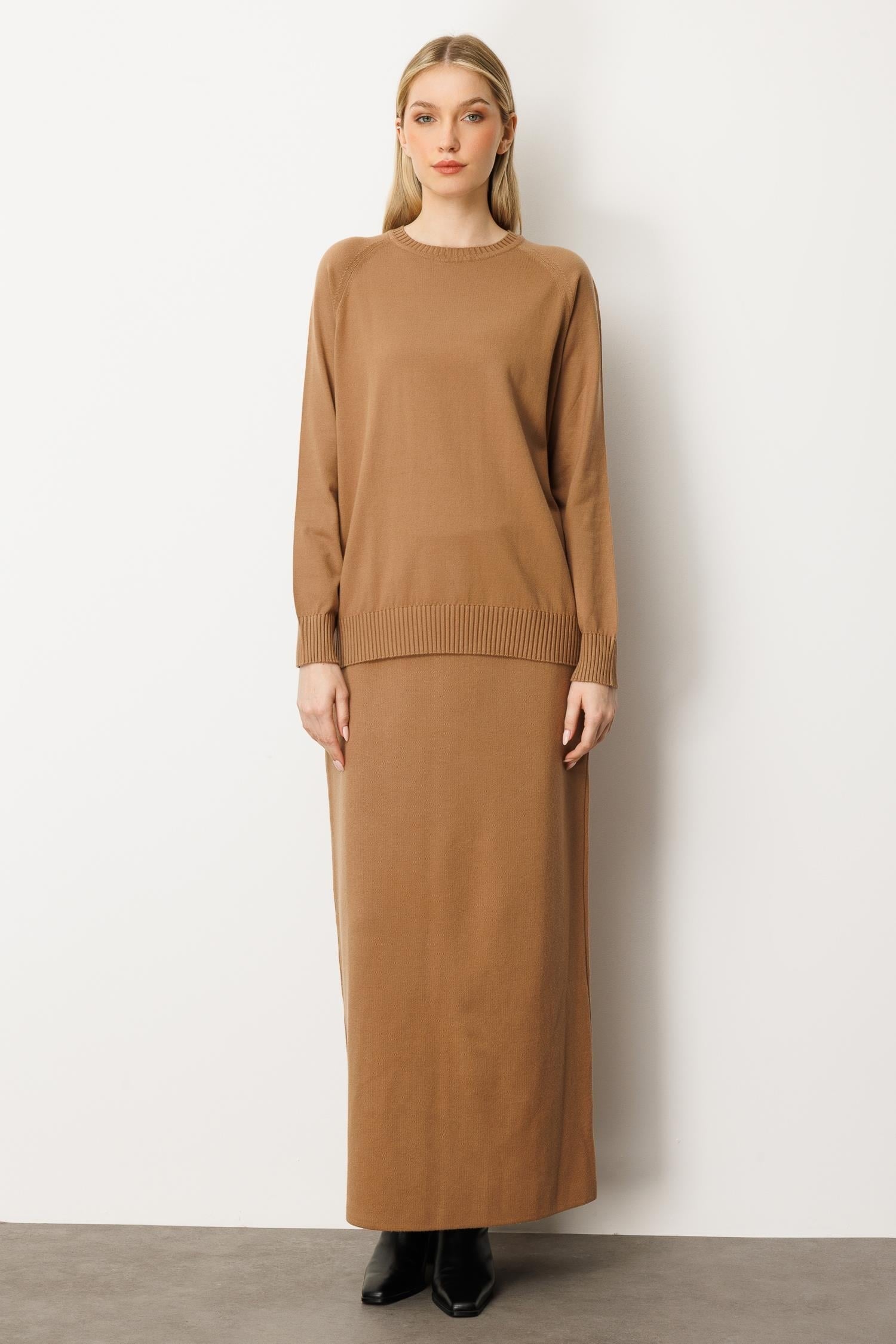 Mutlu Ertan Kadın Uzun Triko Etek Camel 20233
